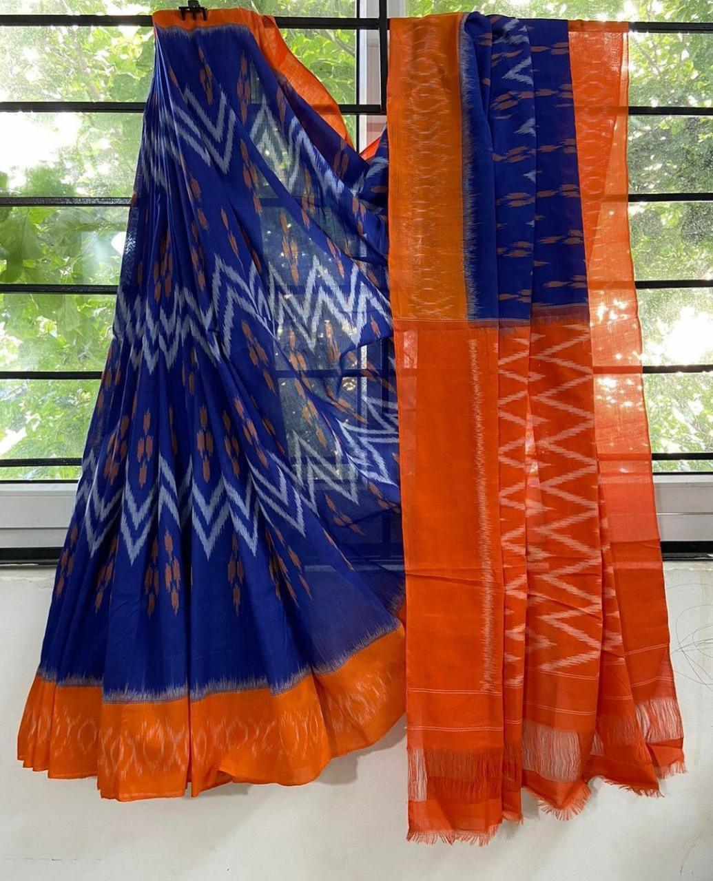 SOFT mono- cotton ikkat print SAREES 14882N-1 - Griiham