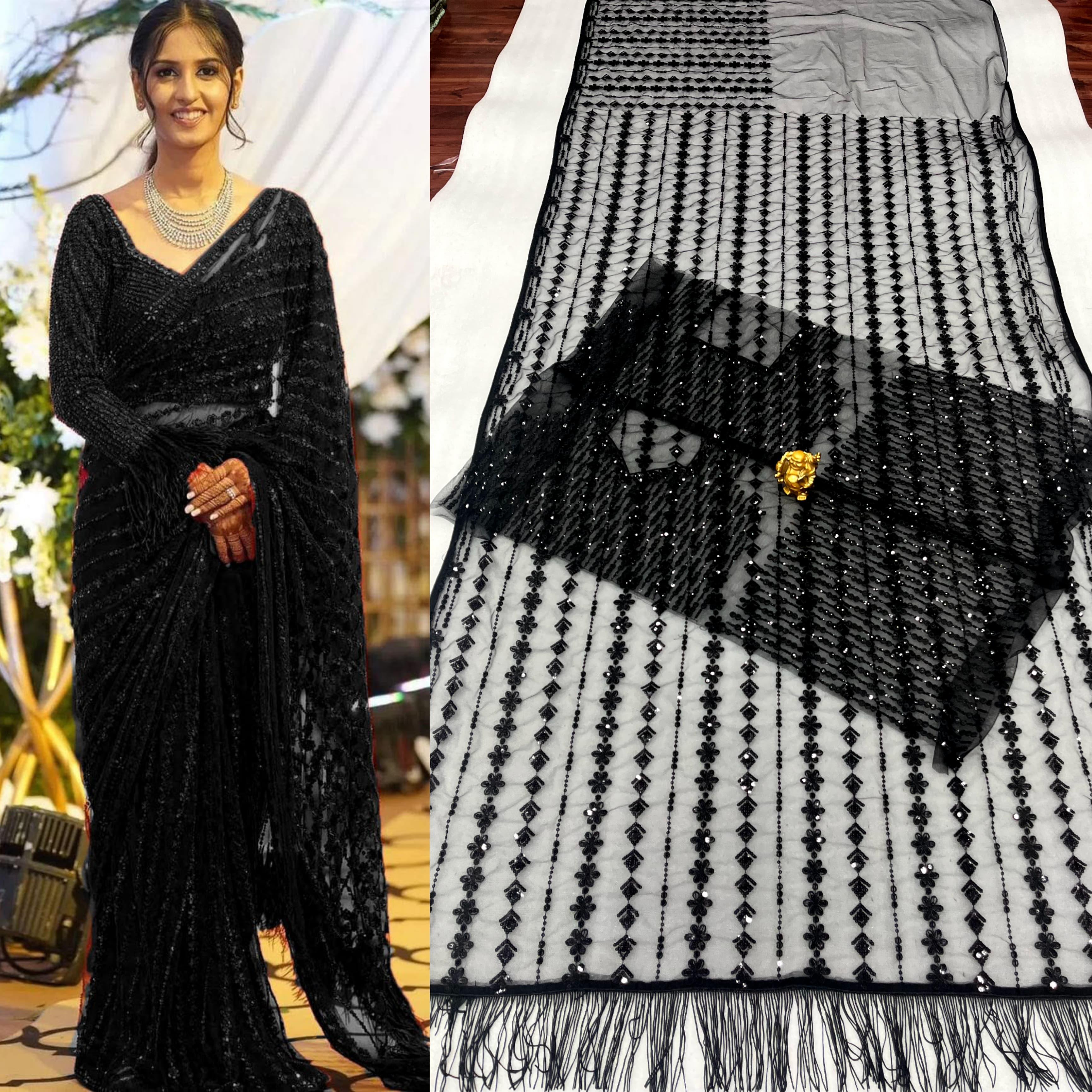 Saree Of Georgette With Heavy 5MM Sequence Embrodery Work 22810N -1 - Griiham