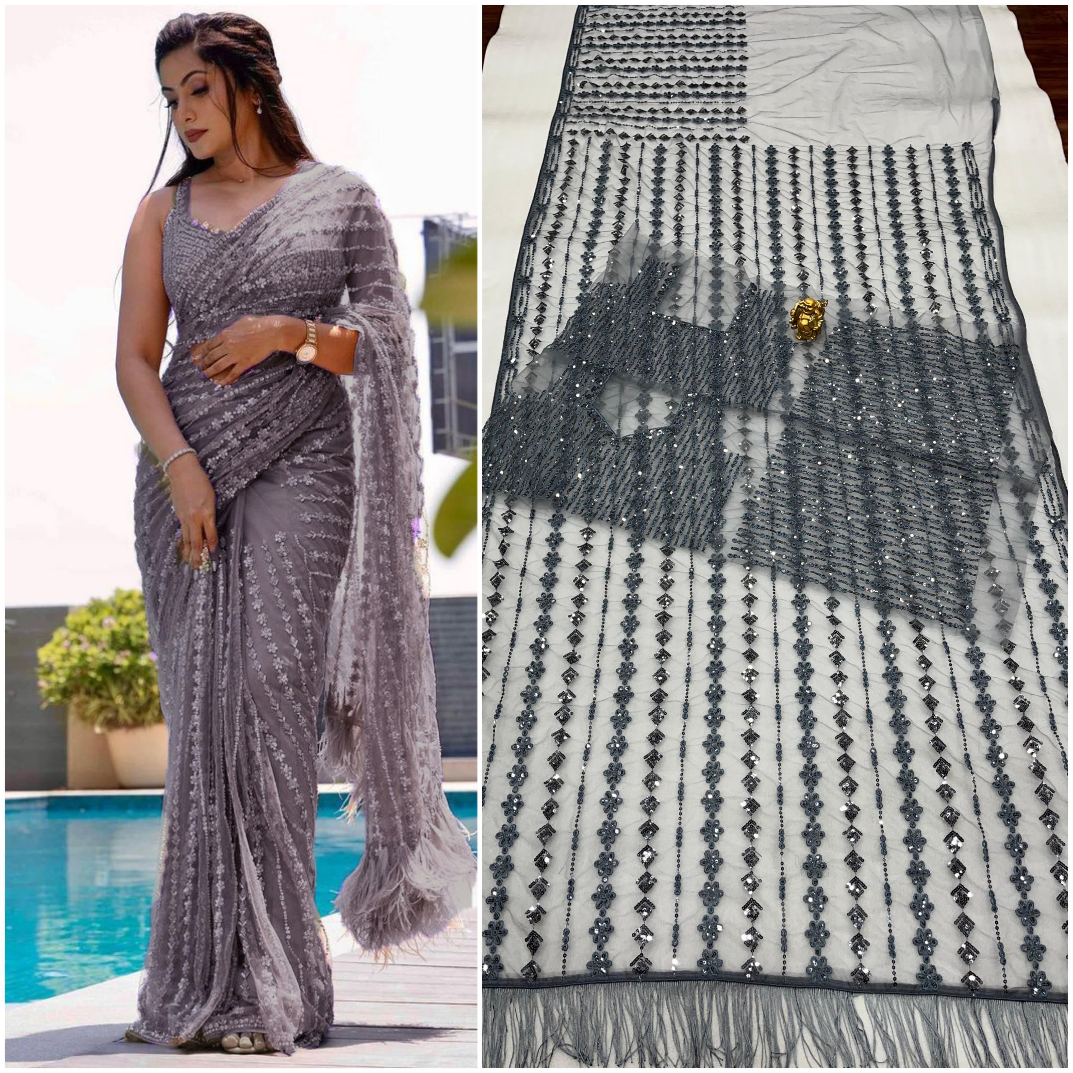 Saree Of Georgette With Heavy 5MM Sequence Embrodery Work 22810N -1 - Griiham