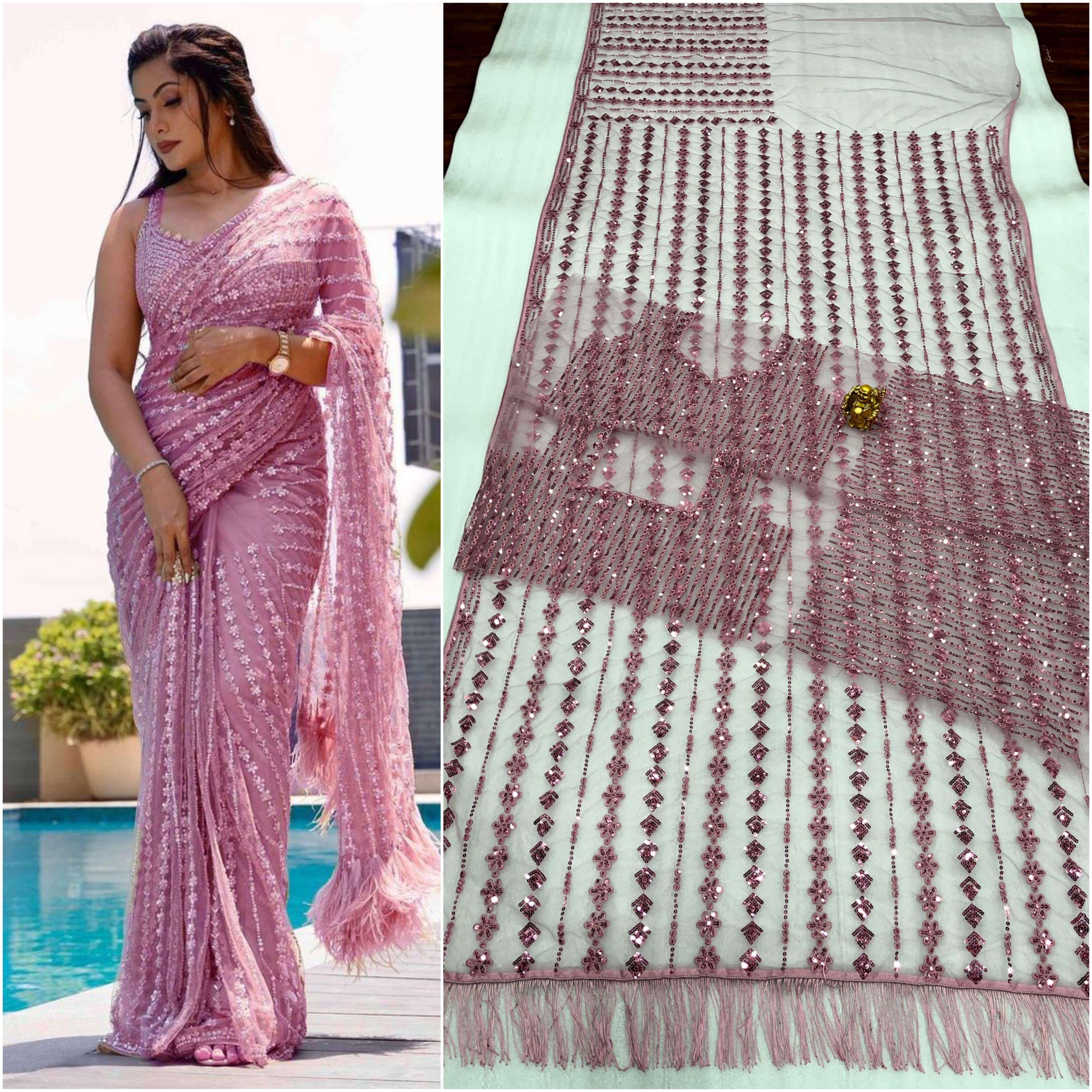 Saree Of Georgette With Heavy 5MM Sequence Embrodery Work 22810N -1 - Griiham