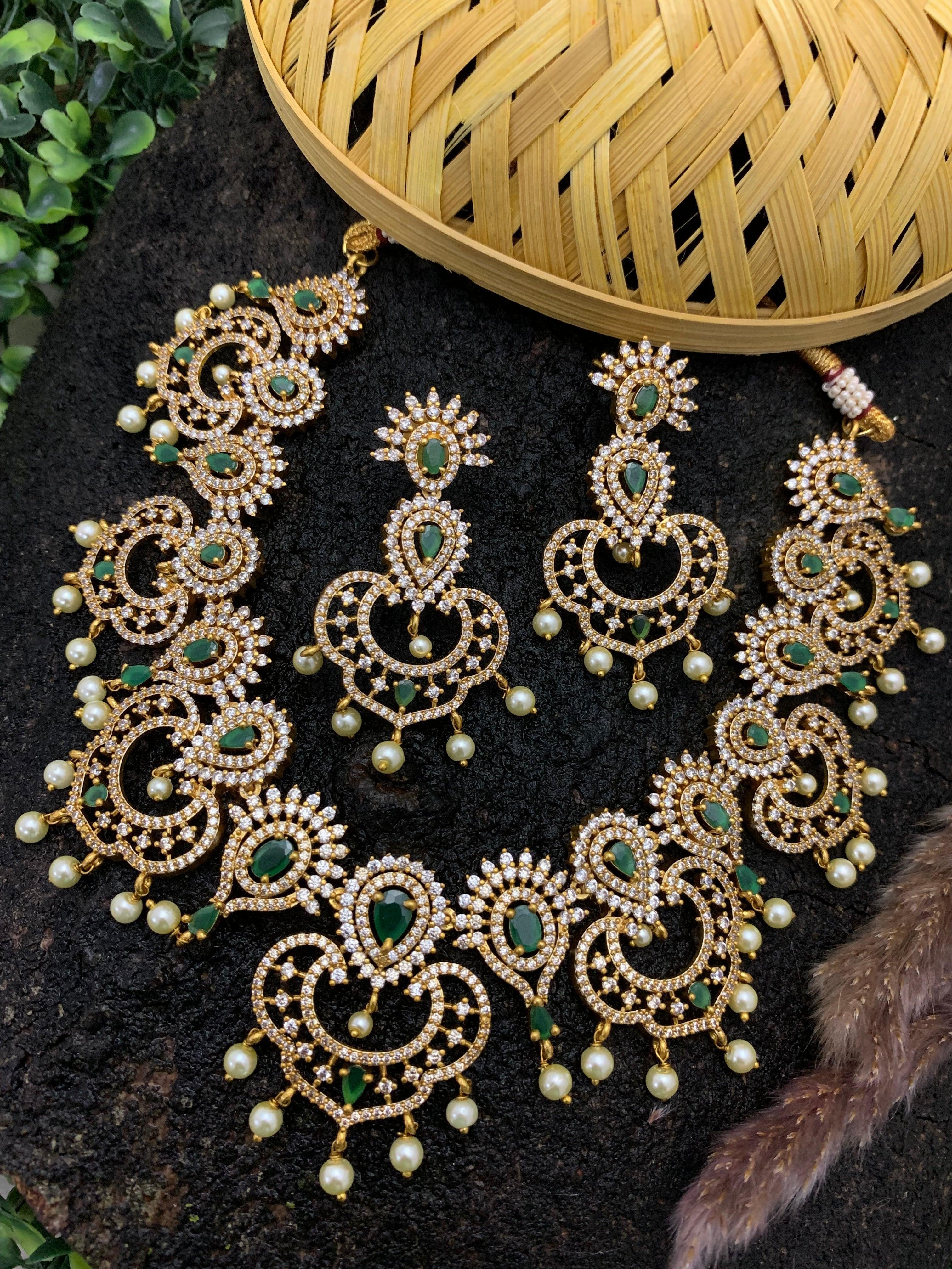 Sayara Collection Floral pattern Extremely gorgeous Party Wear Necklace Set 9465N - Griiham