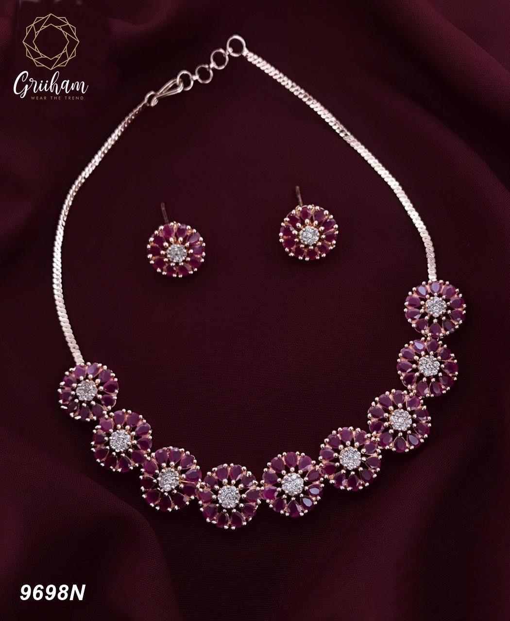 Sayara Collection Floral pattern Party Wear Necklace Set 9705N - Griiham