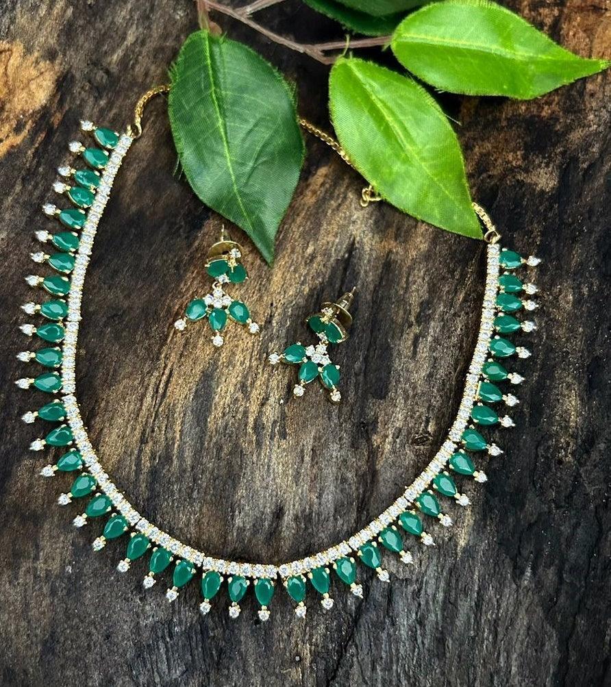 Sayara Collection Green Stone with Pearls Party Wear Necklace set - Griiham