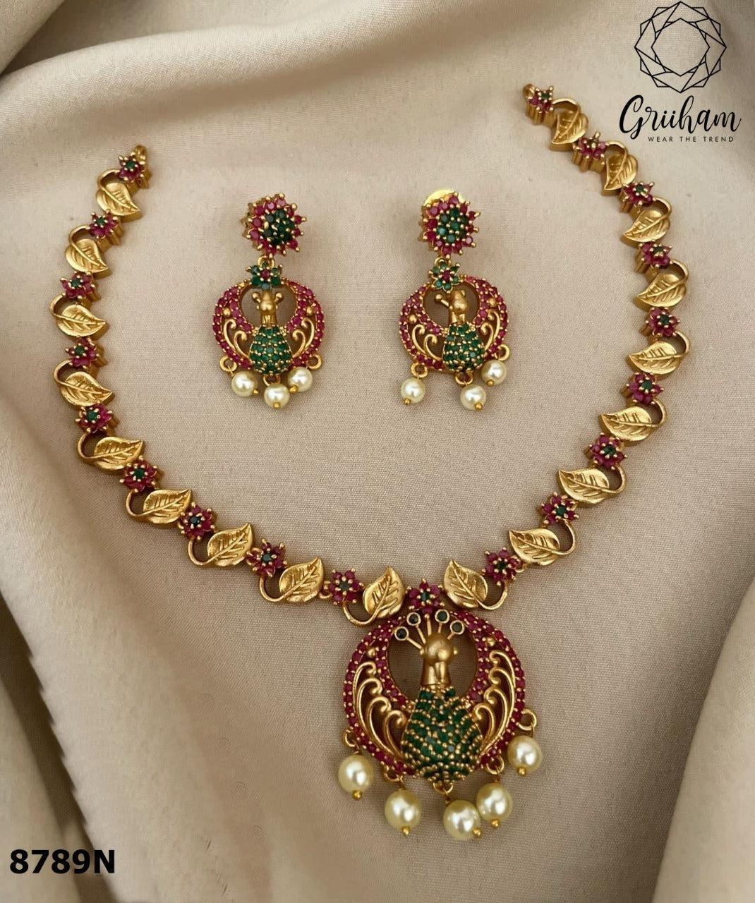 Sayara Collection Peacock design Multi Color Necklace Set 8789N-Necklace Set-season end sale item-Griiham