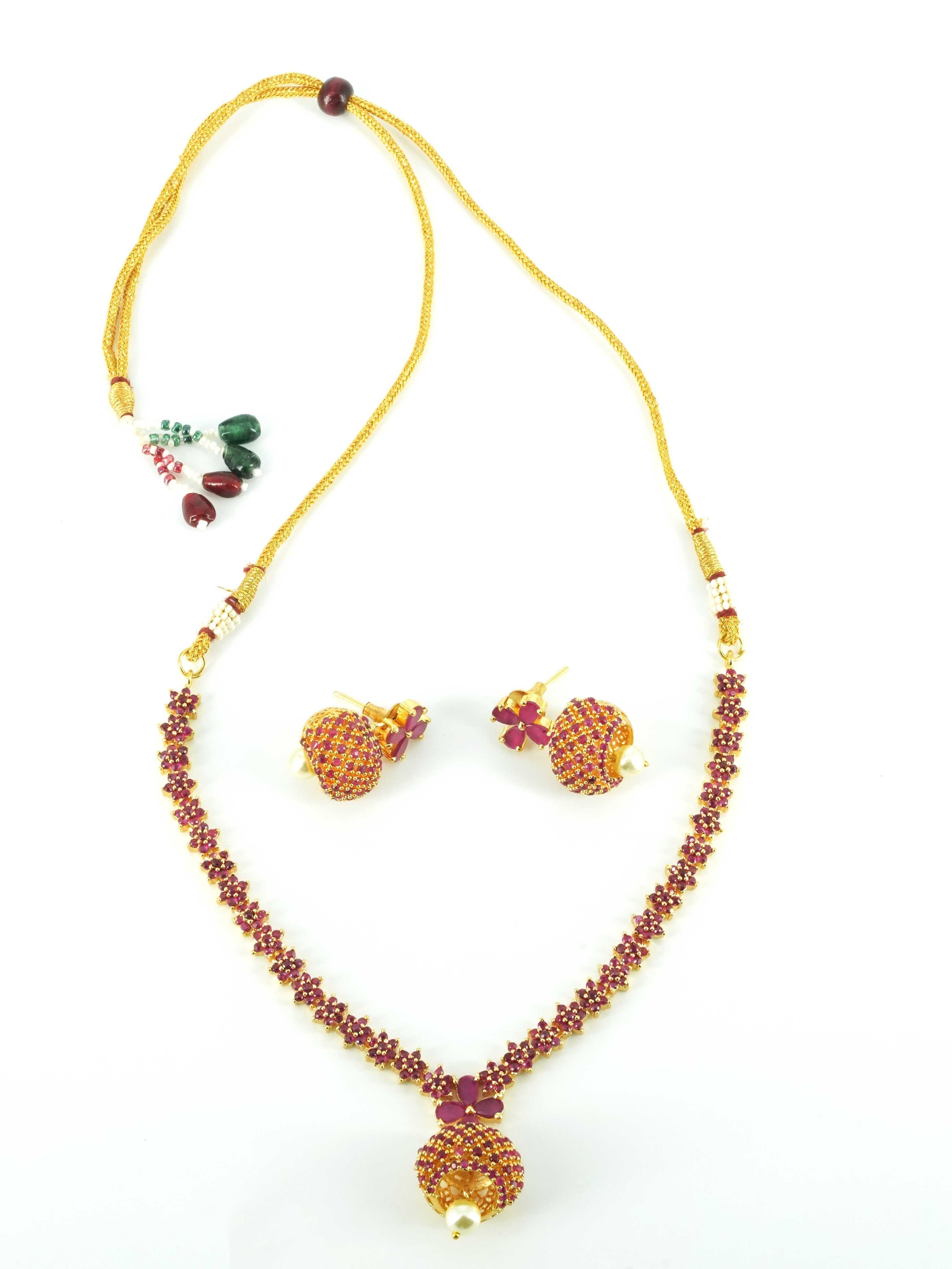 Sayara Collection Red Color stone Party Wear Necklace Set 8777N - Griiham