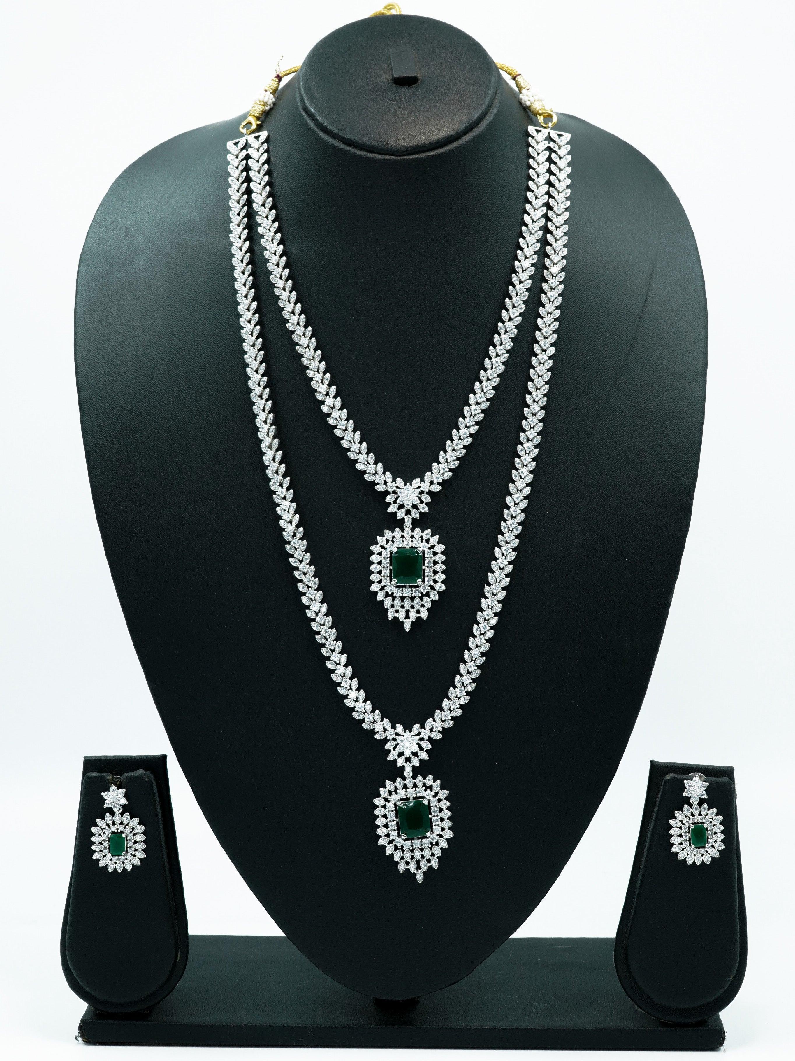 Silver Finish Necklace Combo Set with Cz zercon stones 11121N - Griiham