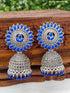 Silver Oxidised Designer Blue stone Studded earrings / Jumkis 9993N - Griiham