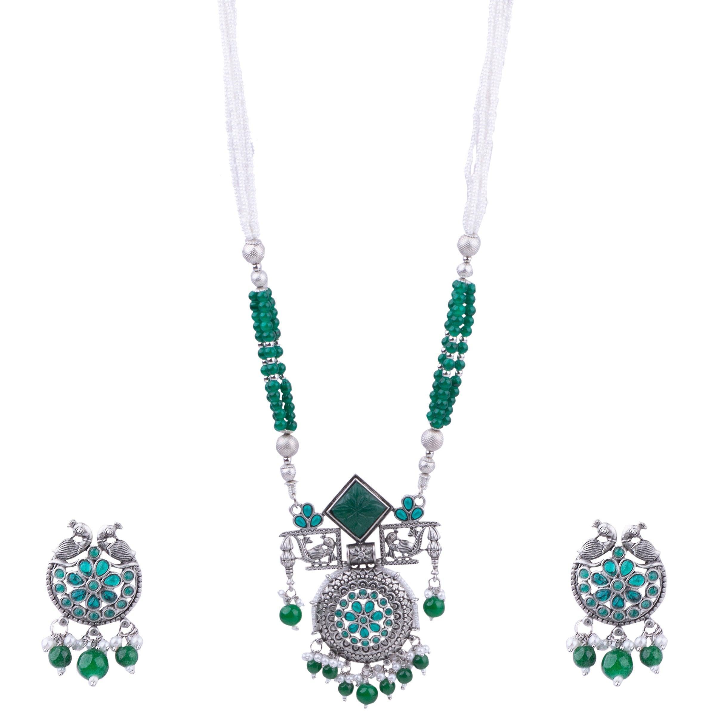 Silver Oxidised Elegant Necklace Set - Griiham