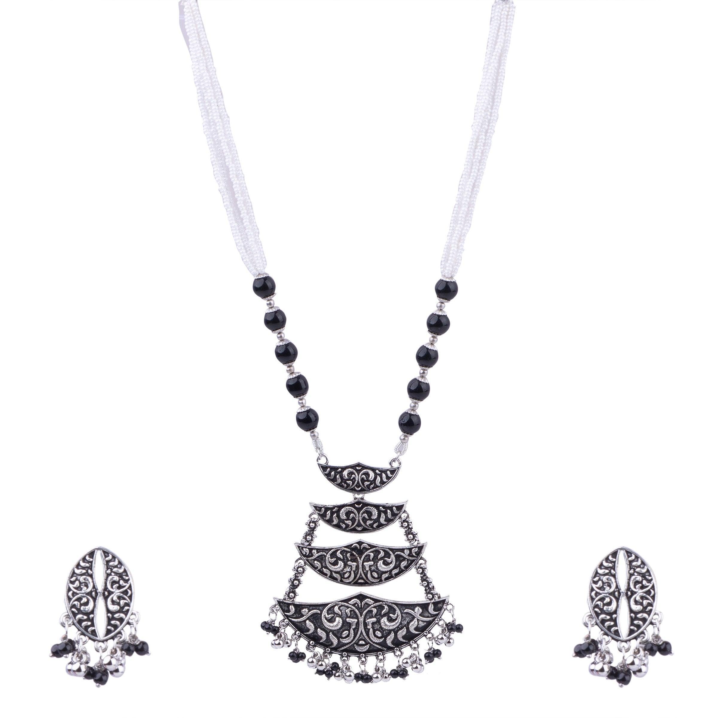 Silver Oxidised Plated Elegant Necklace Set - Griiham