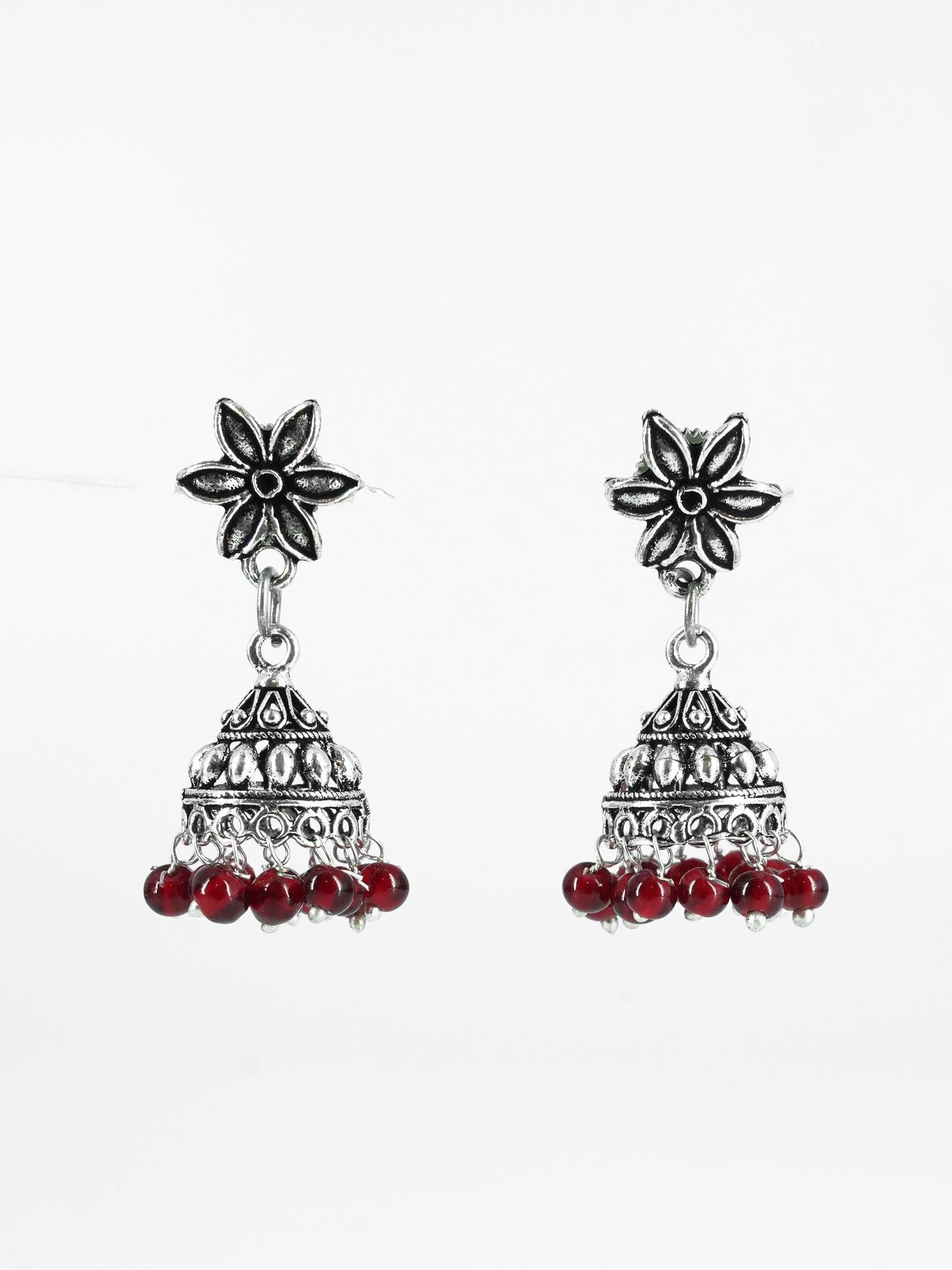 Silver Oxidised Exclusive Cute designs Jhumkis / Earrings with diff colour options 9817N - Griiham