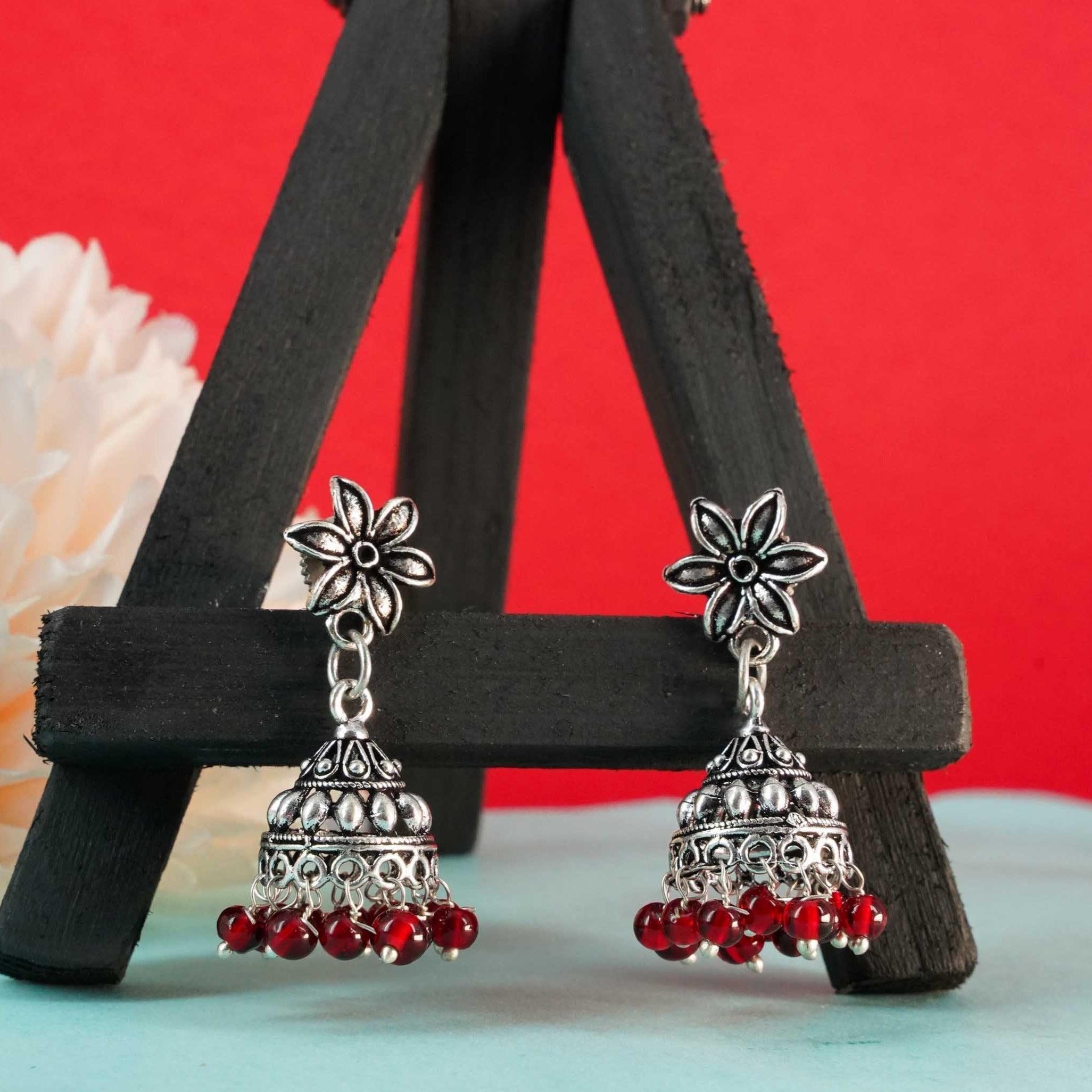 Silver Oxidised Exclusive Cute designs Jhumkis / Earrings with diff colour options 9817N - Griiham