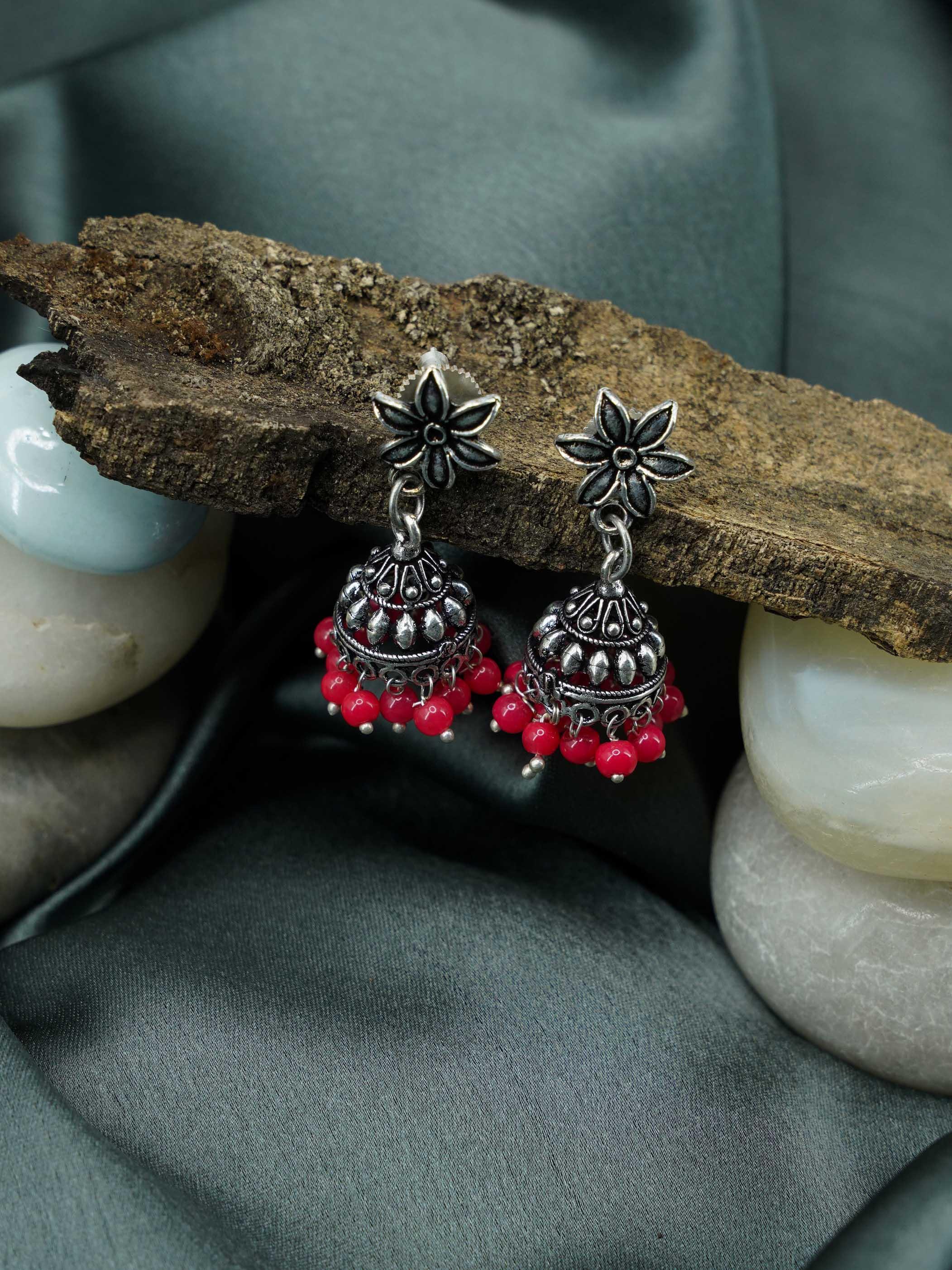 Silver Oxidised Exclusive Cute designs Jhumkis / Earrings with diff colour options 9817N - Griiham