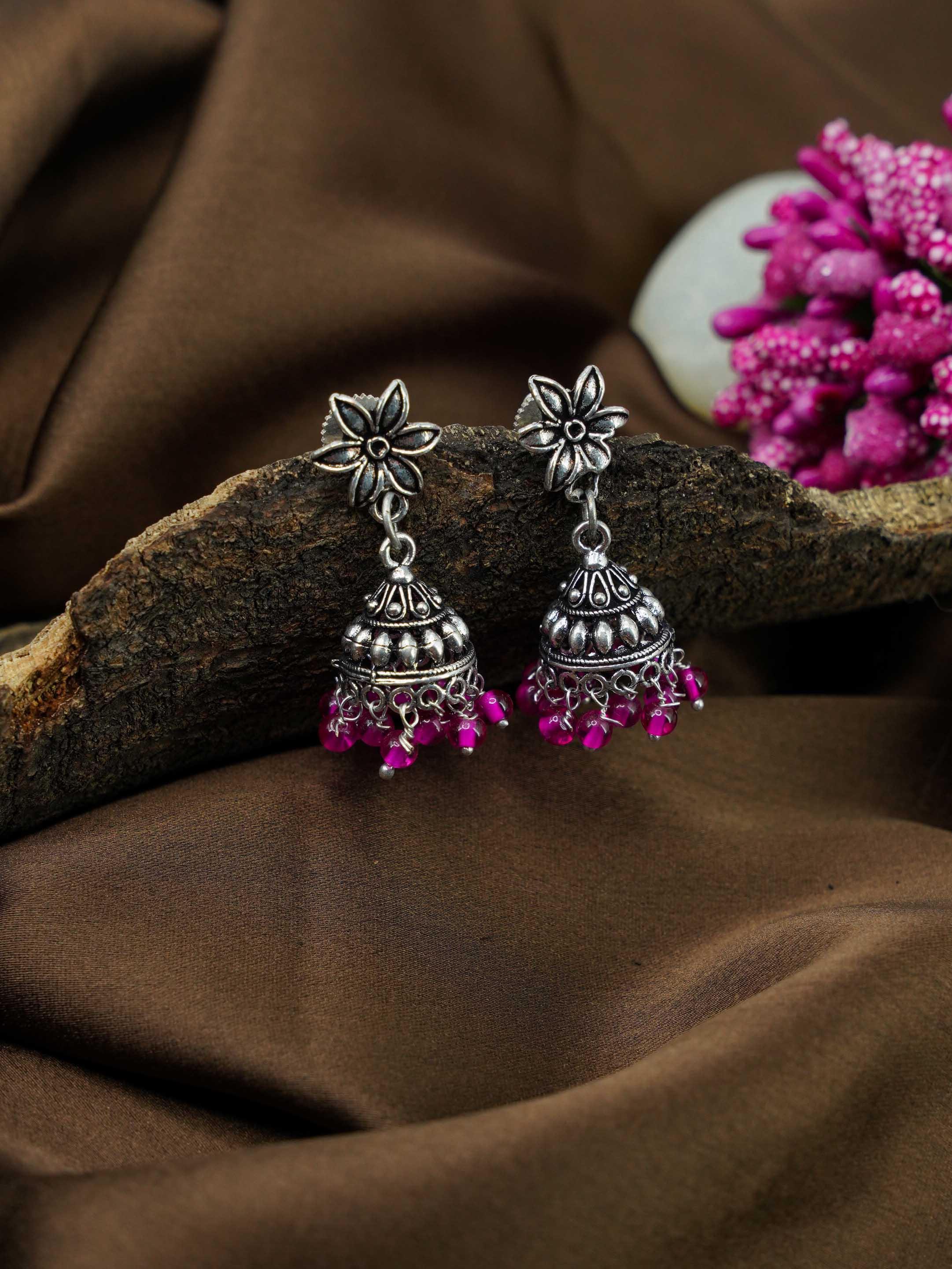 Silver Oxidised Exclusive Cute designs Jhumkis / Earrings with diff colour options 9817N - Griiham