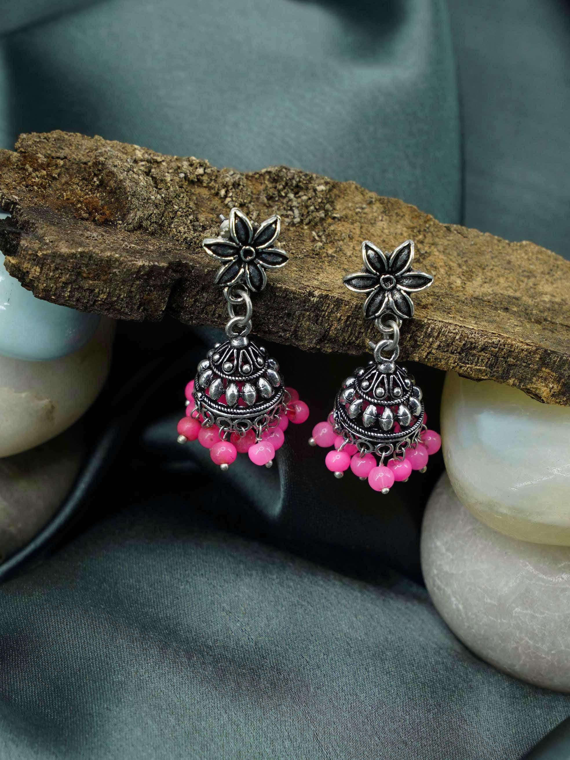 Silver Oxidised Exclusive Cute designs Jhumkis / Earrings with diff colour options 9817N - Griiham