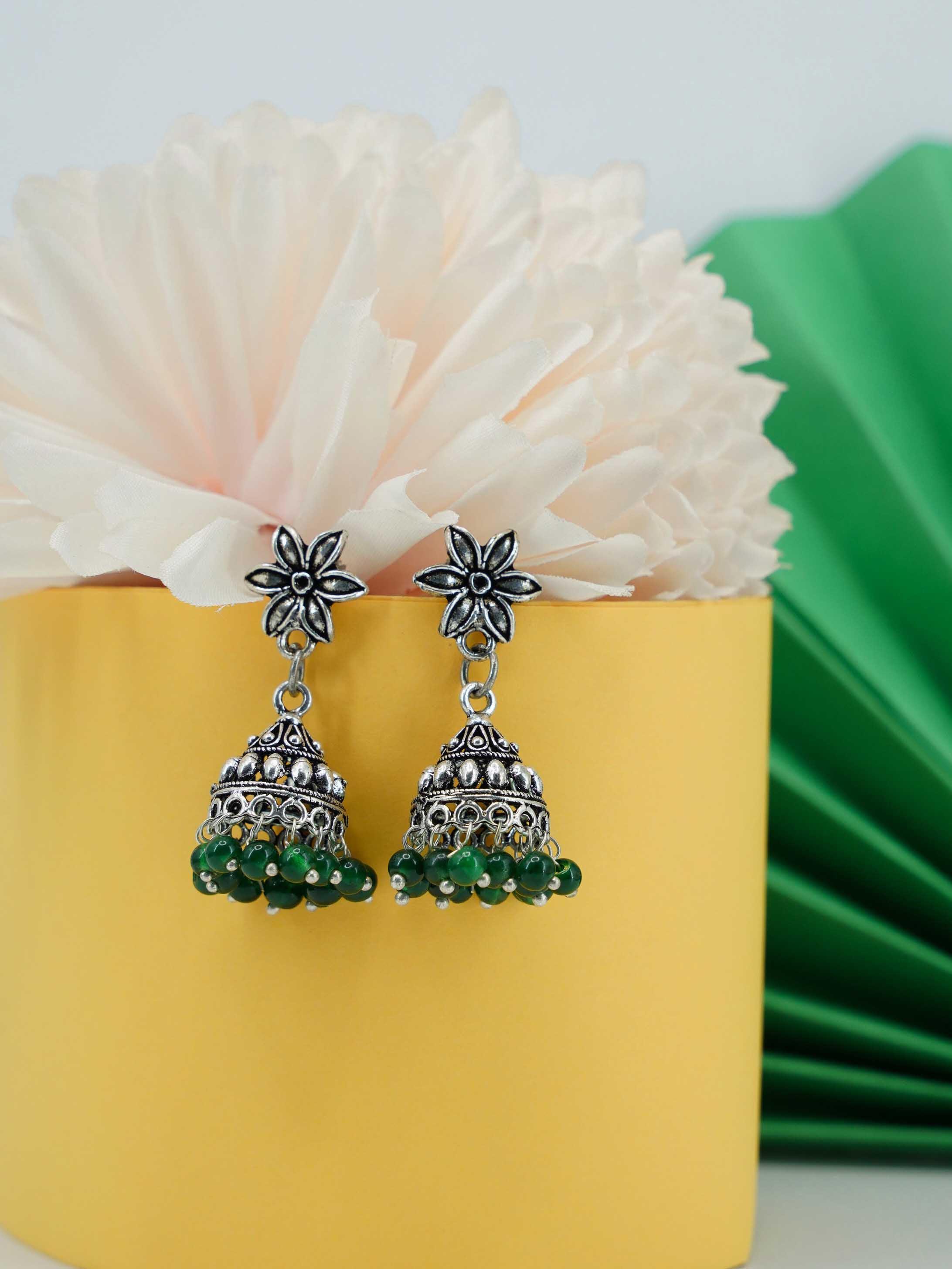 Silver Oxidised Exclusive Cute designs Jhumkis / Earrings with diff colour options 9817N - Griiham