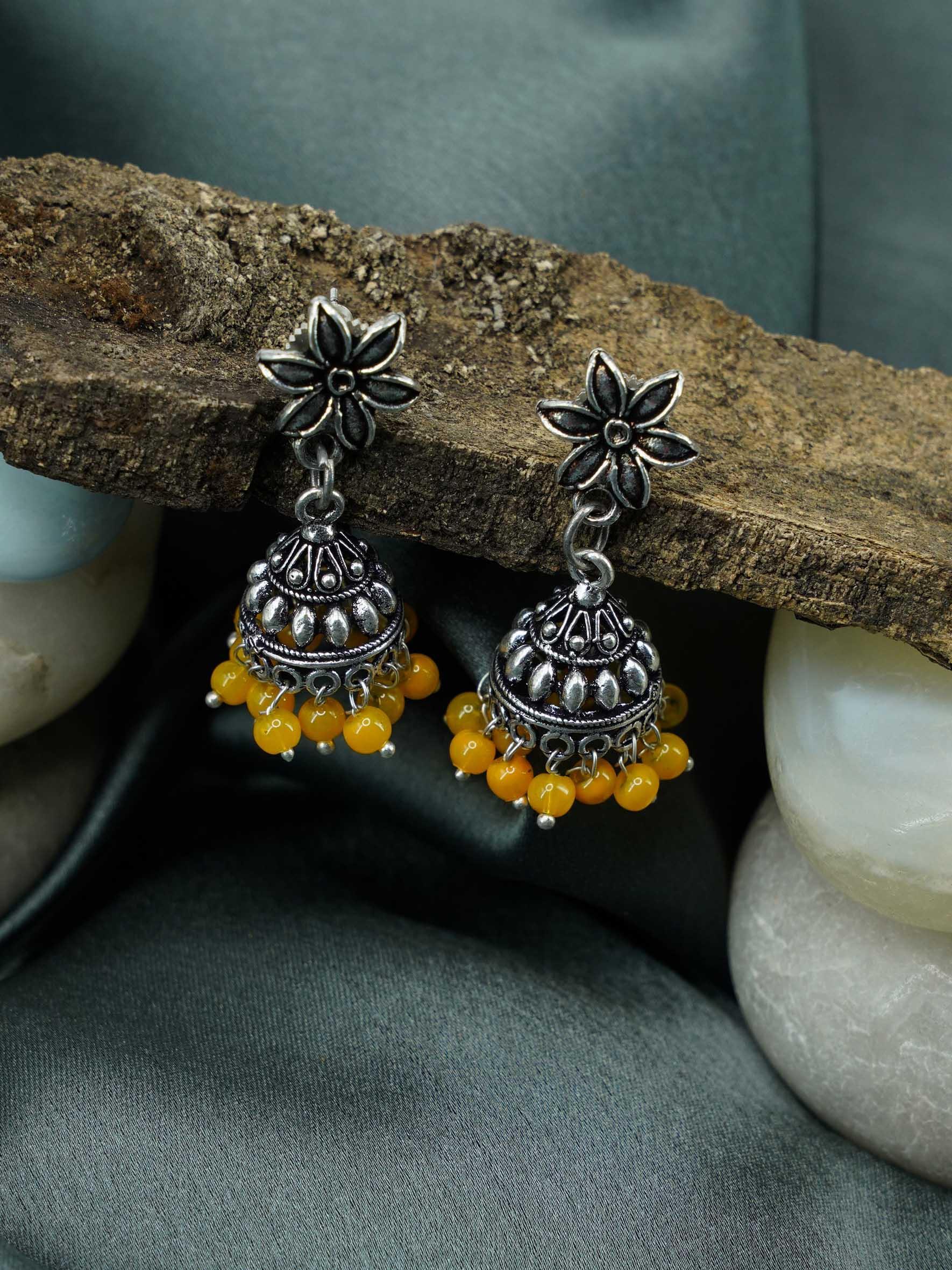 Silver Oxidised Exclusive Cute designs Jhumkis / Earrings with diff colour options 9817N - Griiham