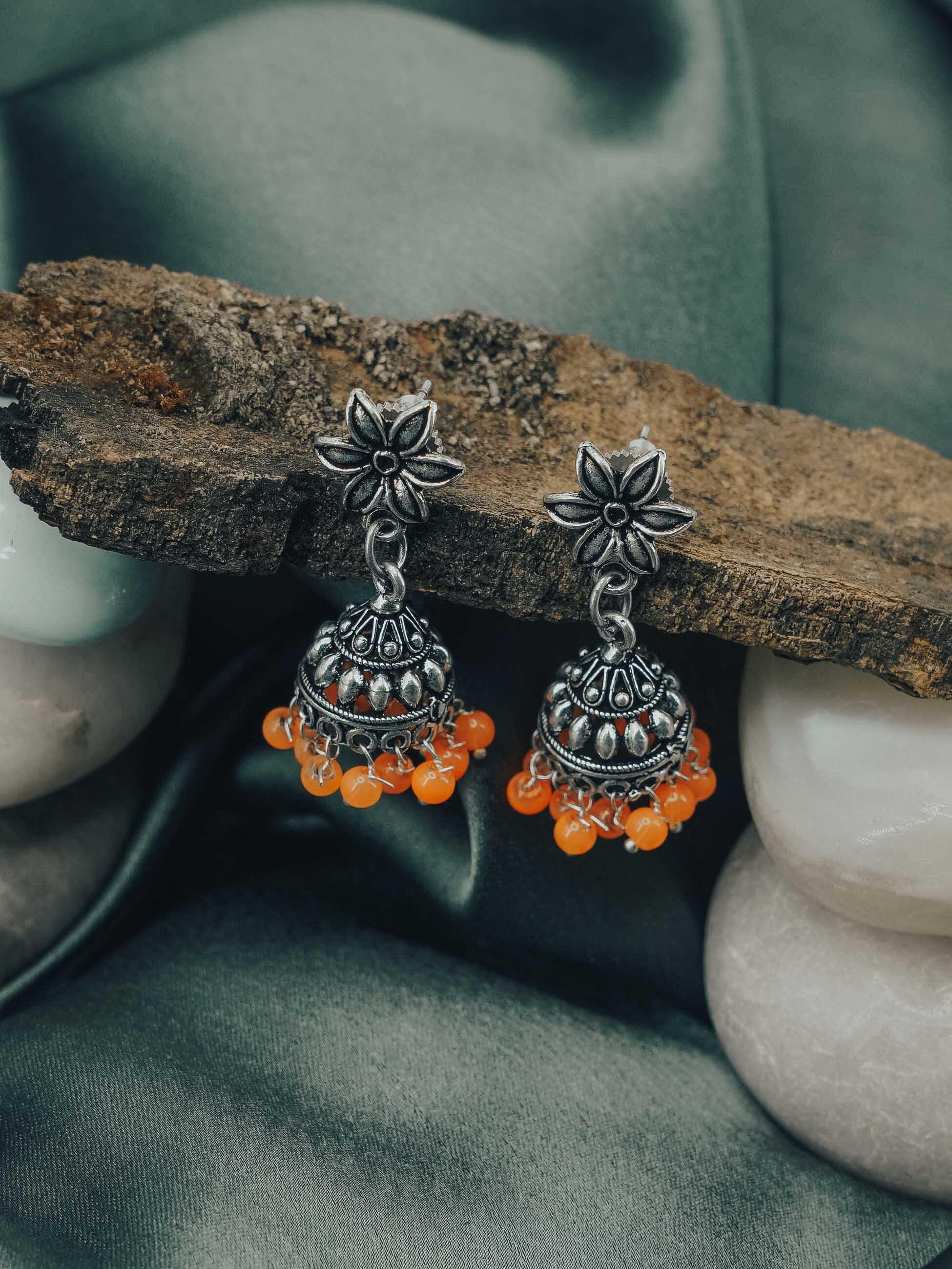 Silver Oxidised Exclusive Cute designs Jhumkis / Earrings with diff colour options 9817N - Griiham