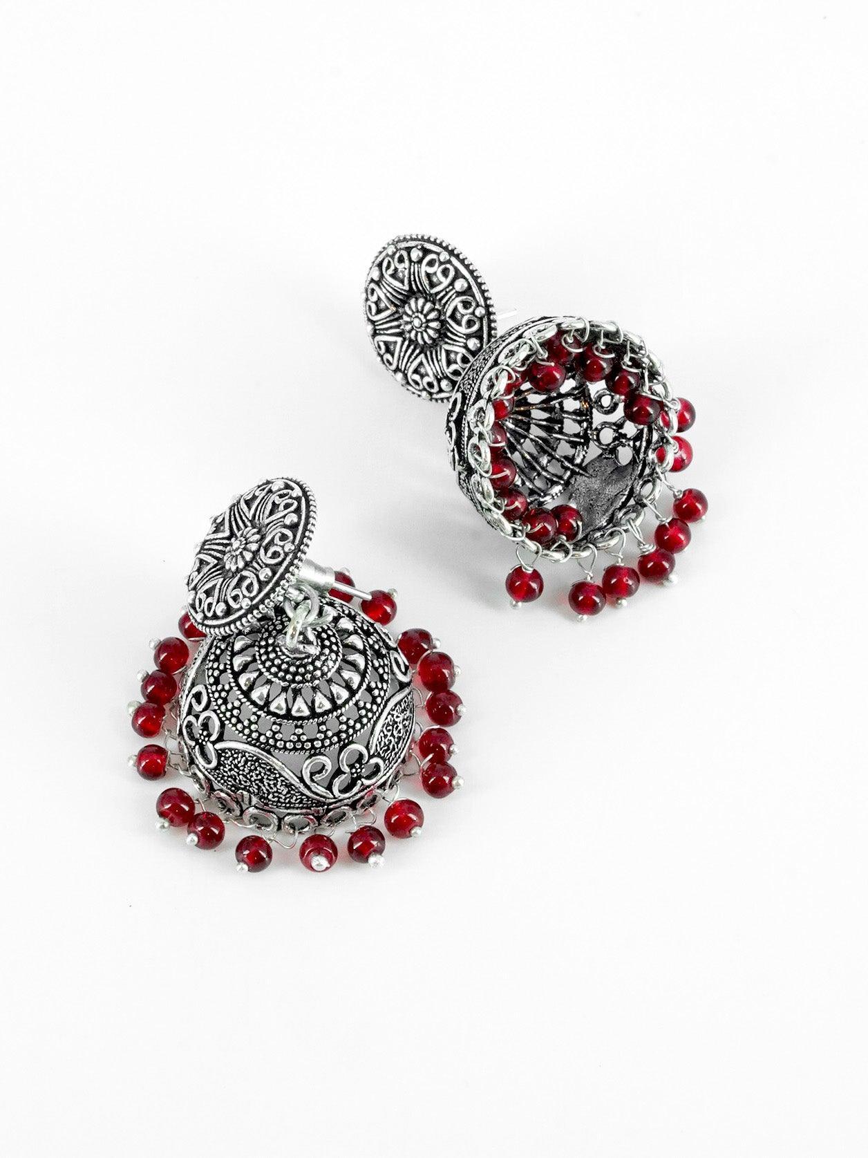 Silver Oxidised Exclusive Design Jhumkis / Earrings with different color options 9746N - Griiham