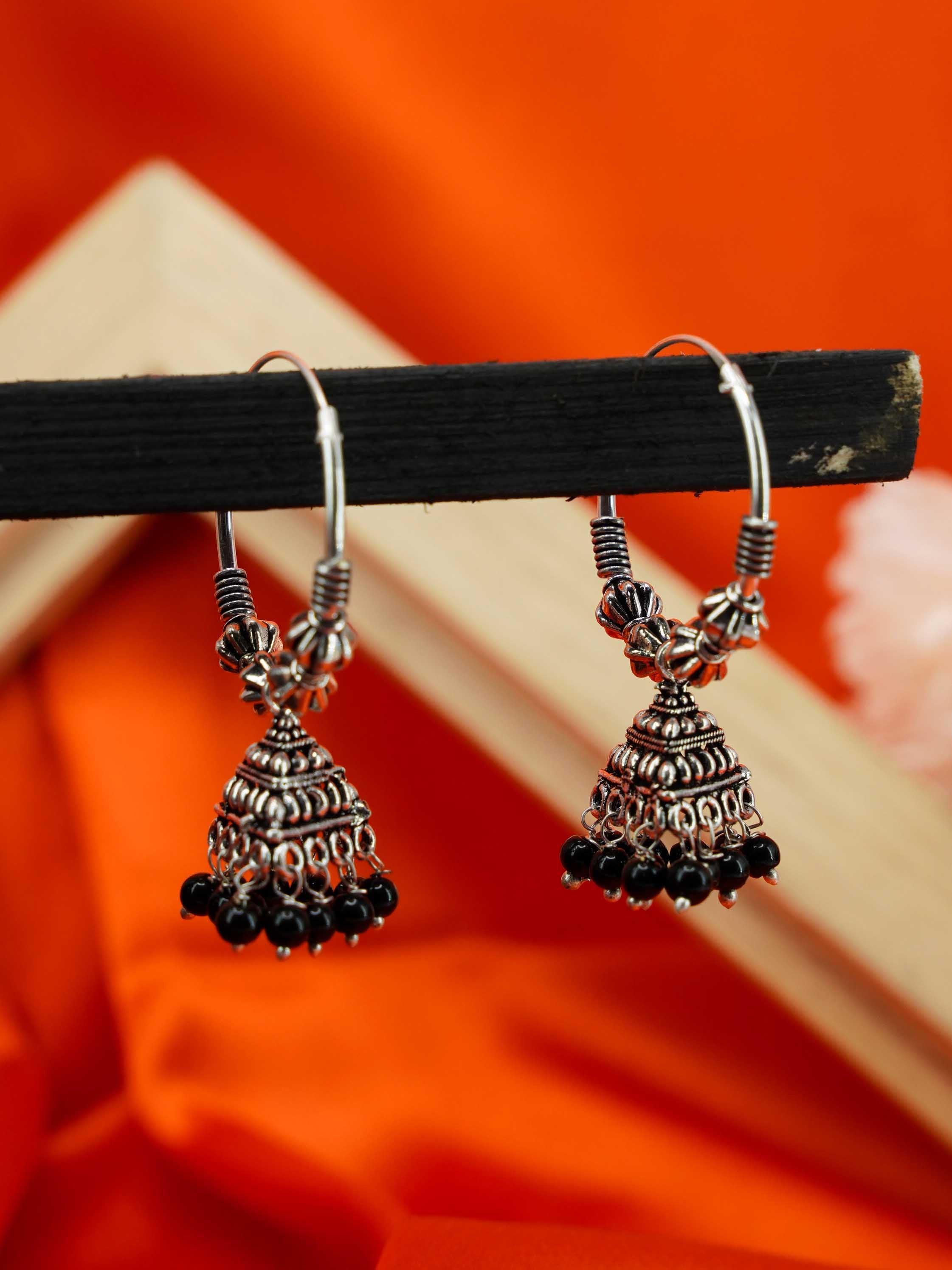 Silver Oxidised Exclusive Design Jhumkis / Earrings with different color options 9757N - Griiham