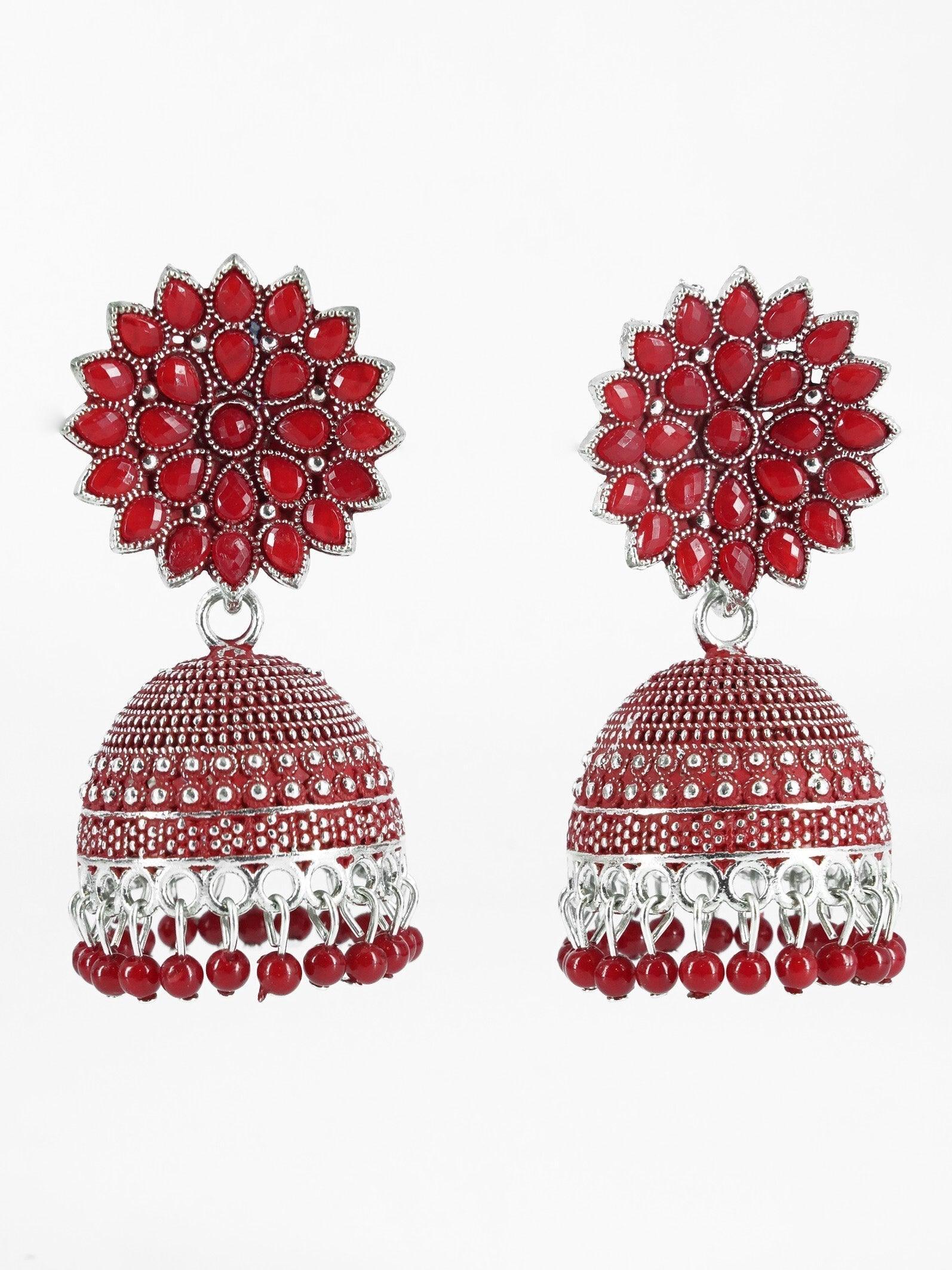 Silver Oxidised Exclusive Design Jhumkis / Earrings with different color options 9830N - Griiham