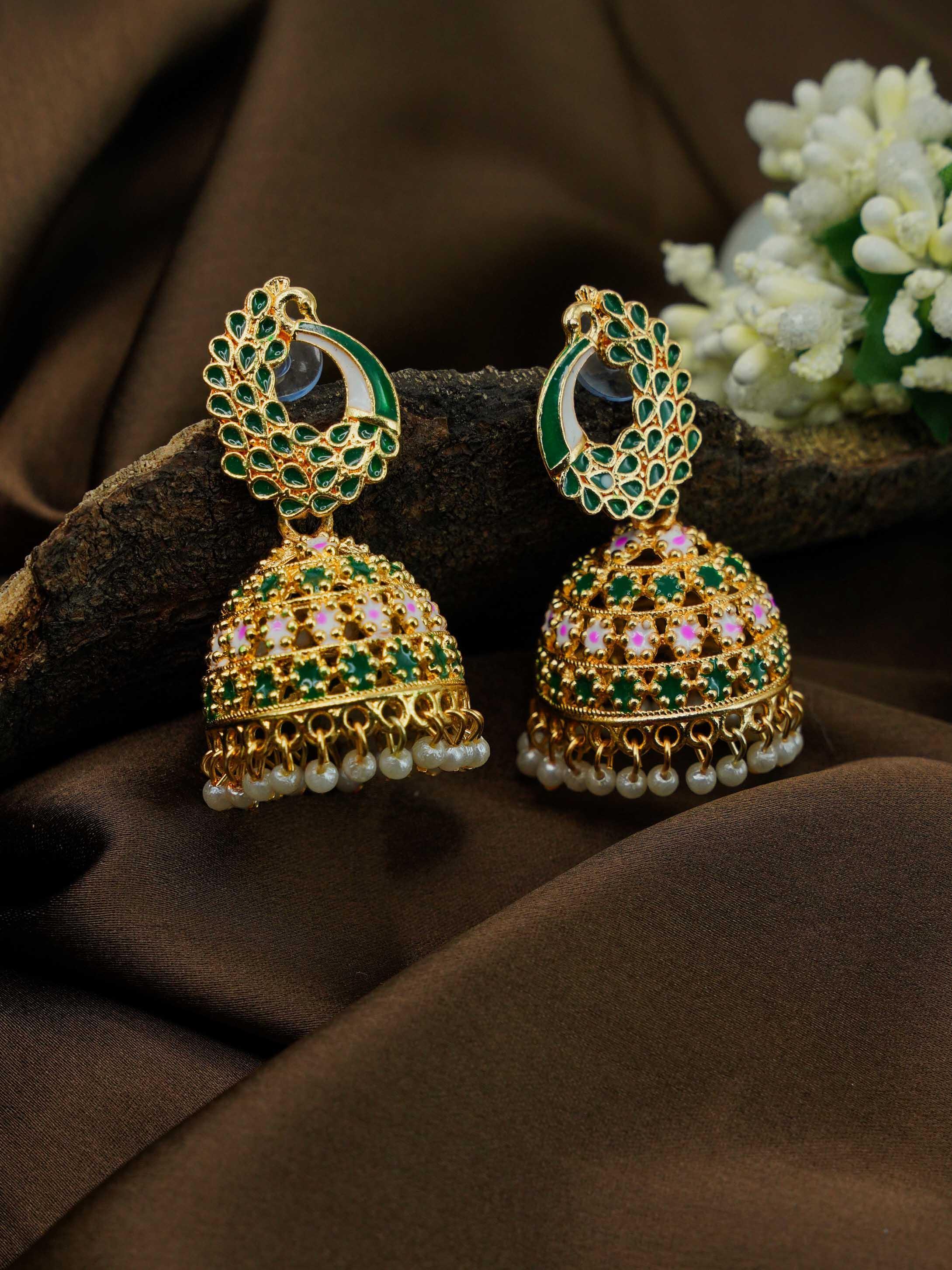 Silver Oxidised Exclusive Peacock Design Jhumkis / Earrings with different color options 9798N - Griiham