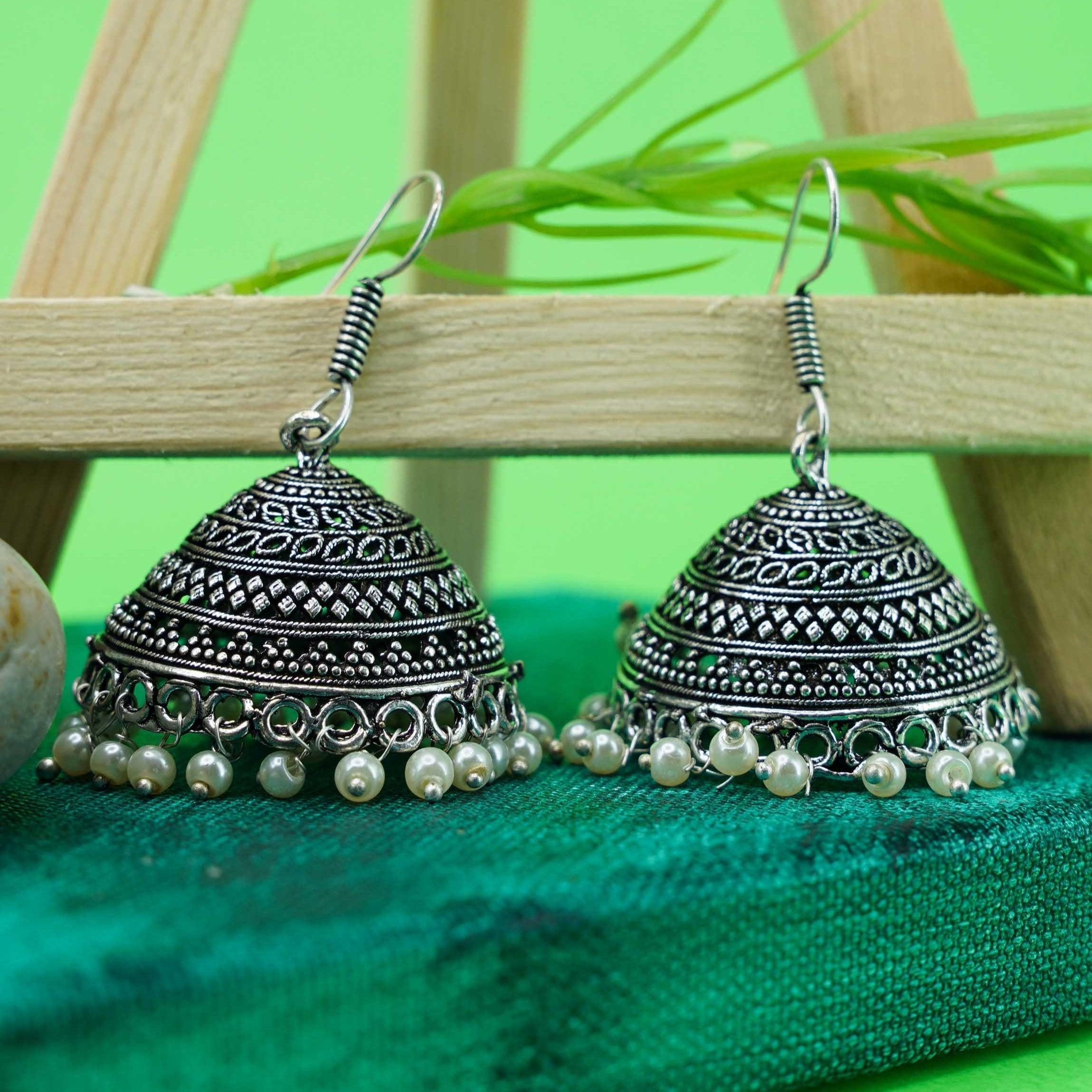 Silver Oxidised Exclusive designer Jhumkis / Earrings 9791N - Griiham