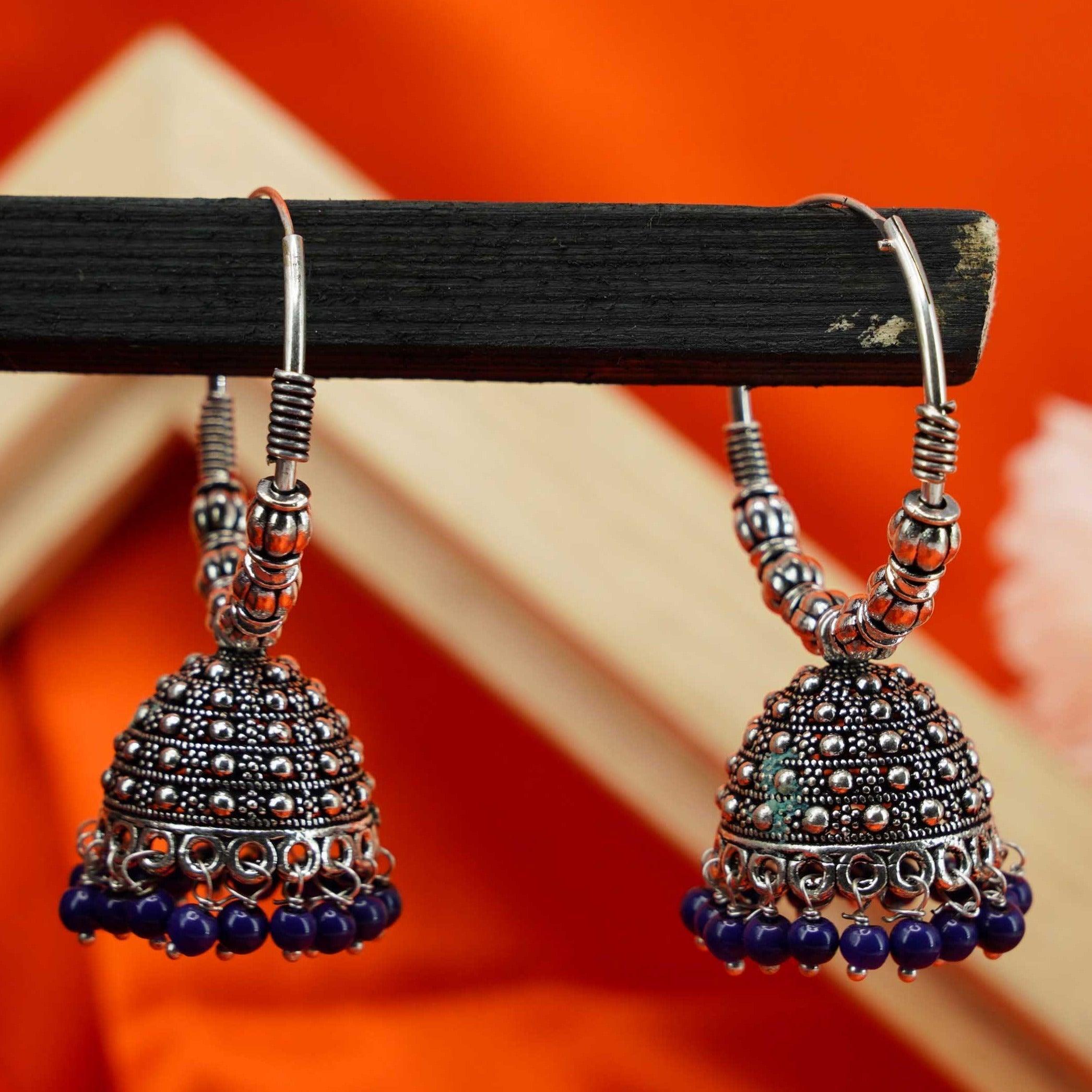 Silver Oxidised Exclusive designs Jhumkis / Earrings 9751N - Griiham