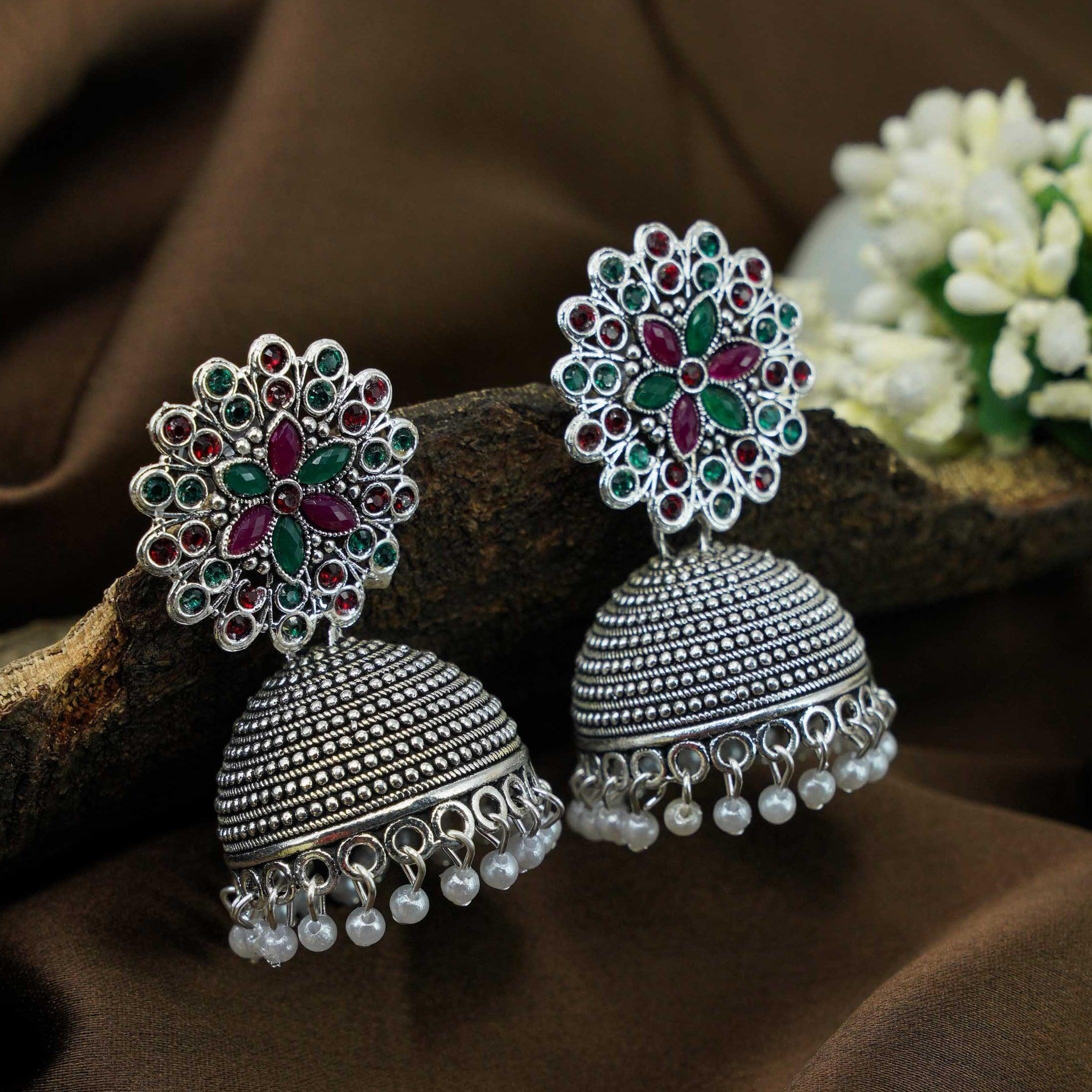 Silver Oxidised Exclusive designs Jhumkis / Earrings 9834N - Griiham