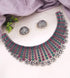 Silver Oxidised Jewelry Choker Necklace set with Multi Colour Stone