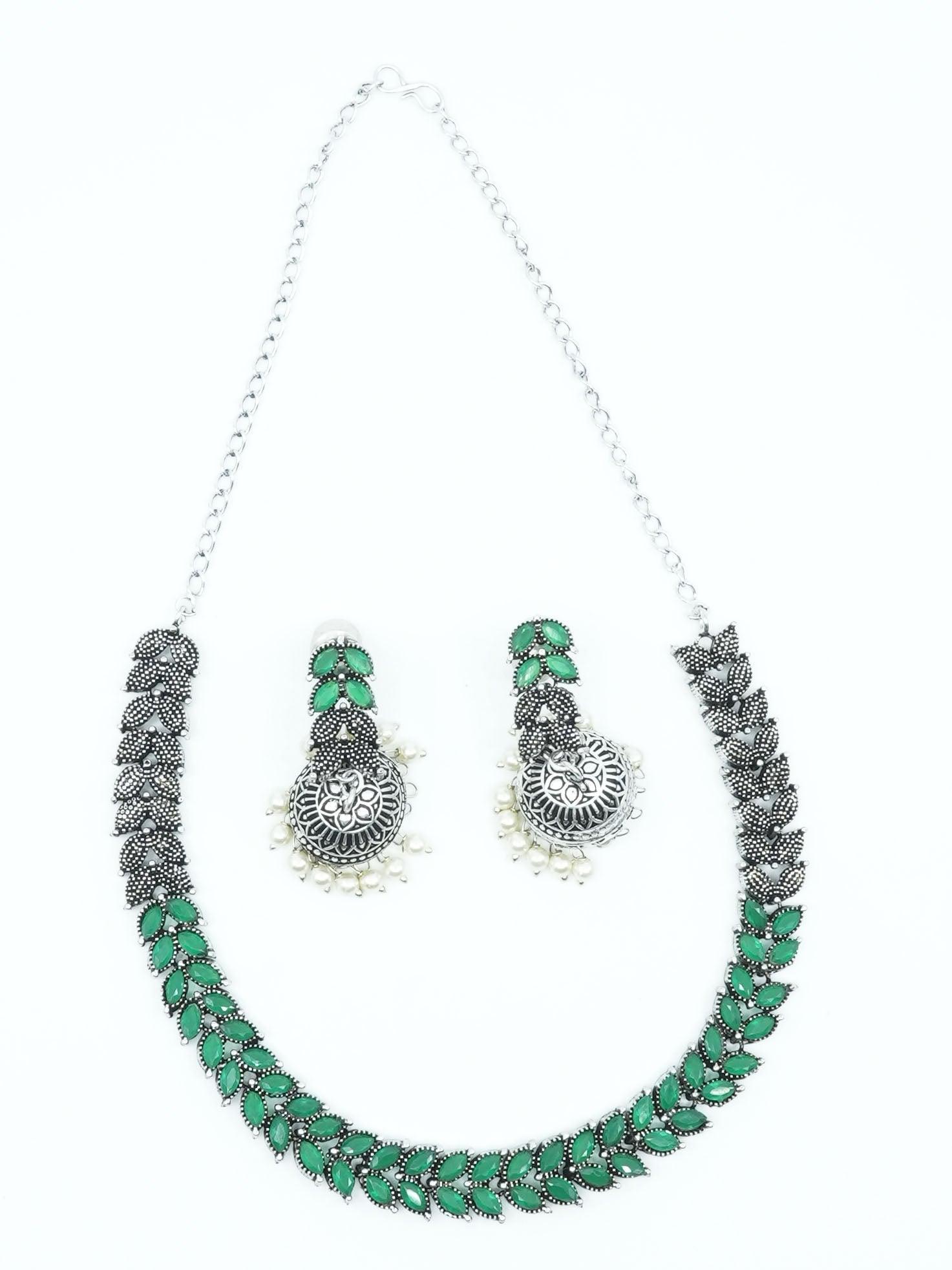 Silver Oxidised Medium Size Designer Necklace Set for special occasion 10668N - Griiham