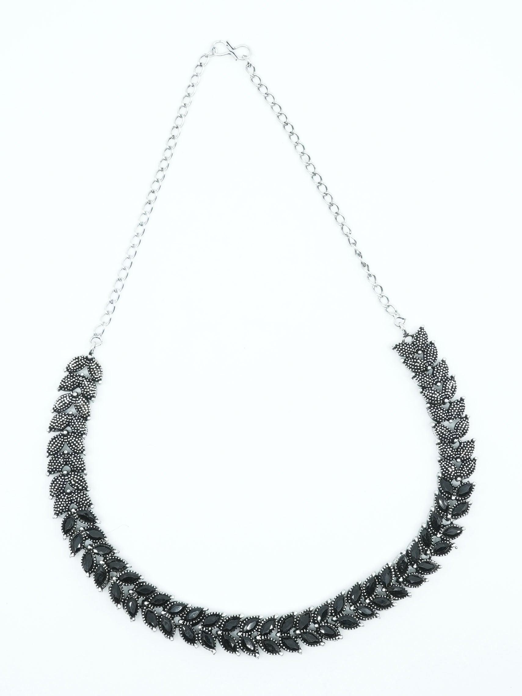 Silver Oxidised Medium Size Designer Necklace Set for special occasion 10668N - Griiham