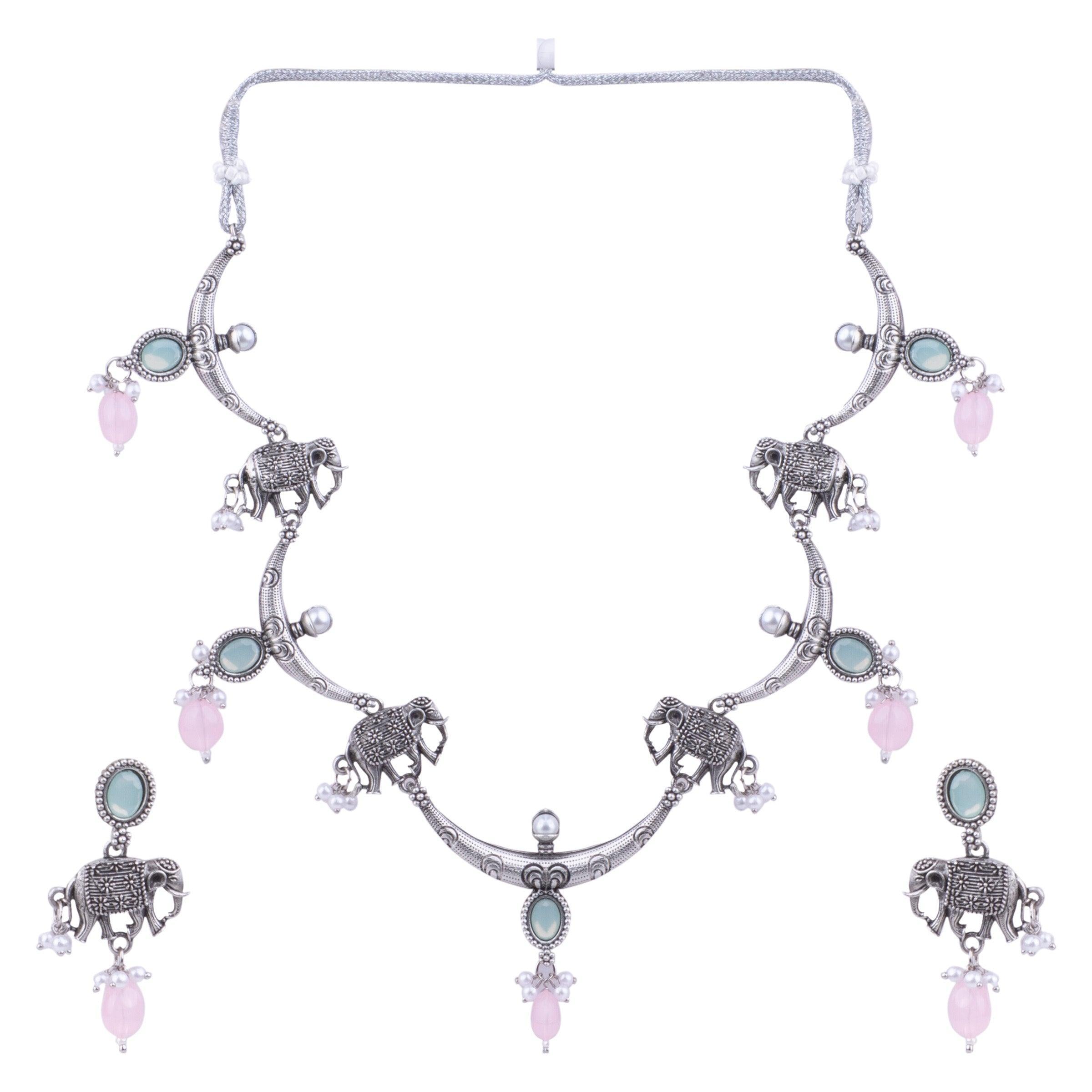 Silver Oxidised Plated Elegant Necklace Set - Griiham