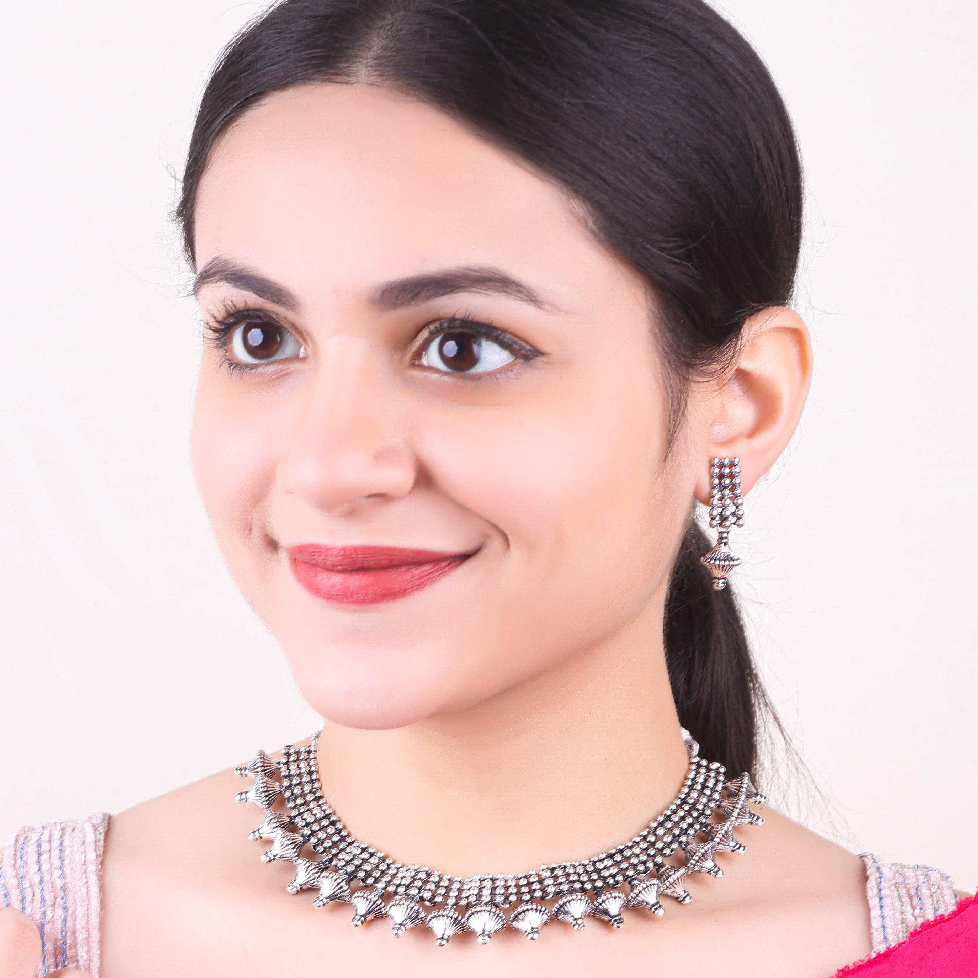 Silver Oxidised Plated Elegant Necklace Set