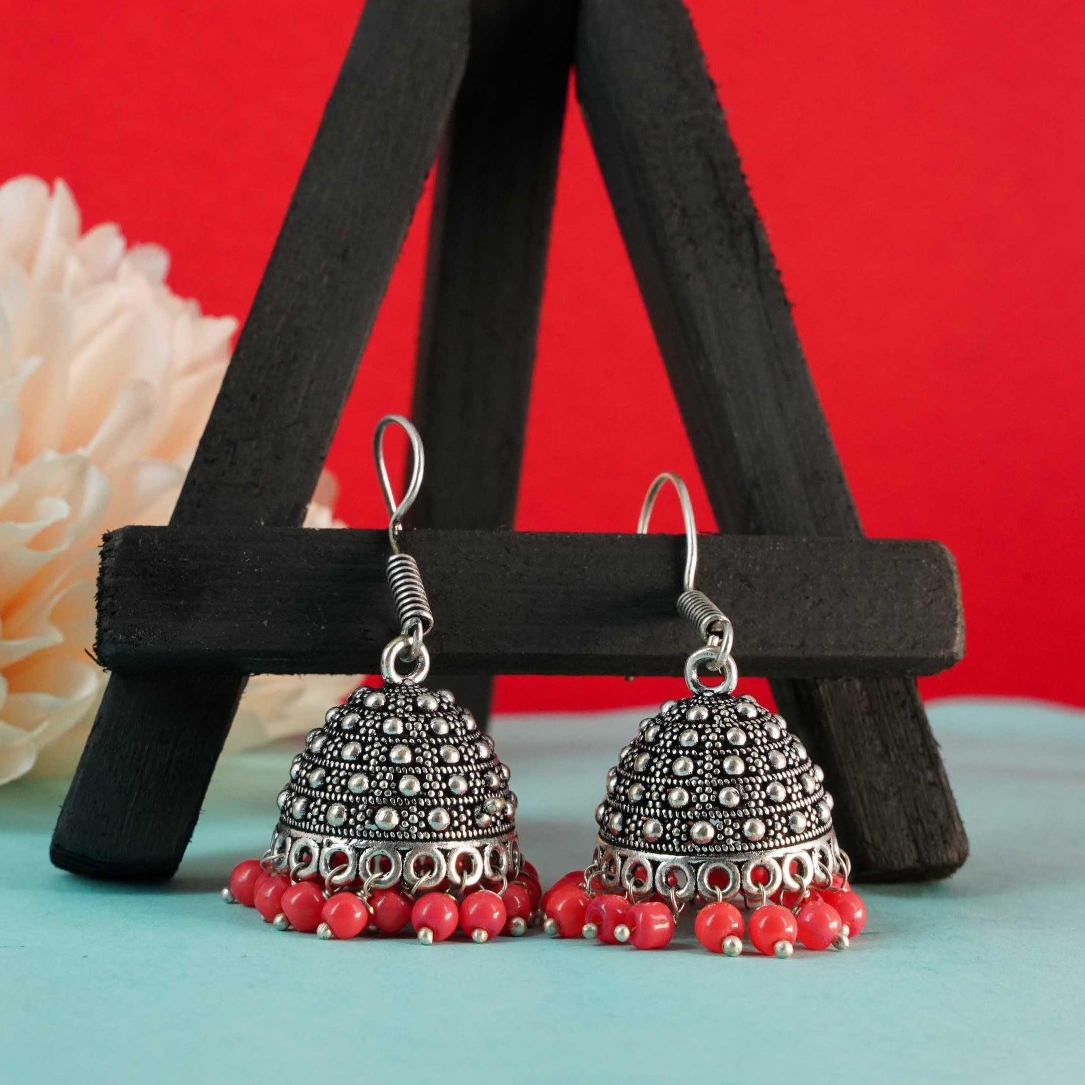 Silver Oxidised designer Loop Jhumkis / Earrings 9816N - Griiham