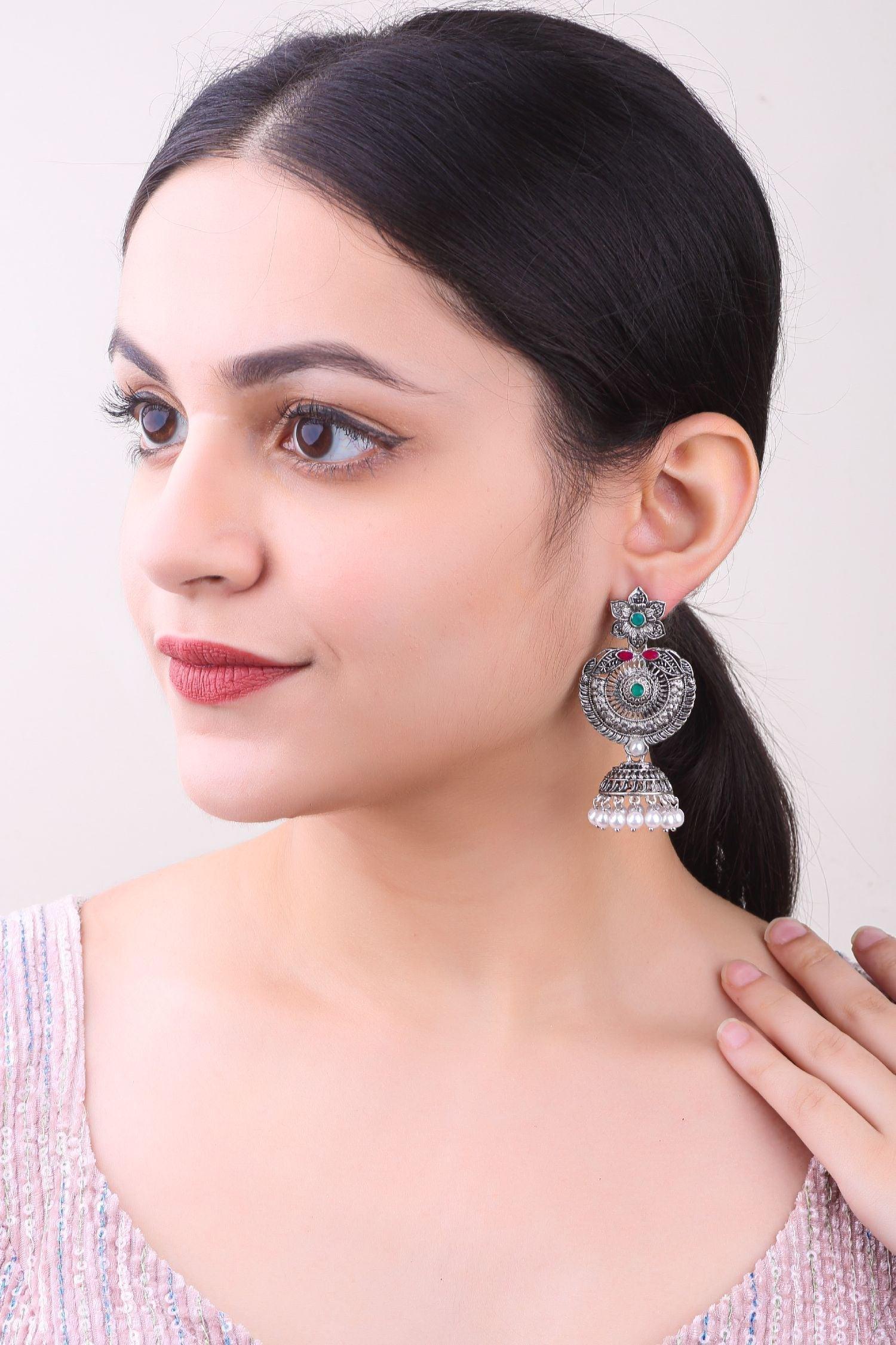 Silver Plated oxidised Earrings Jhumka - Griiham