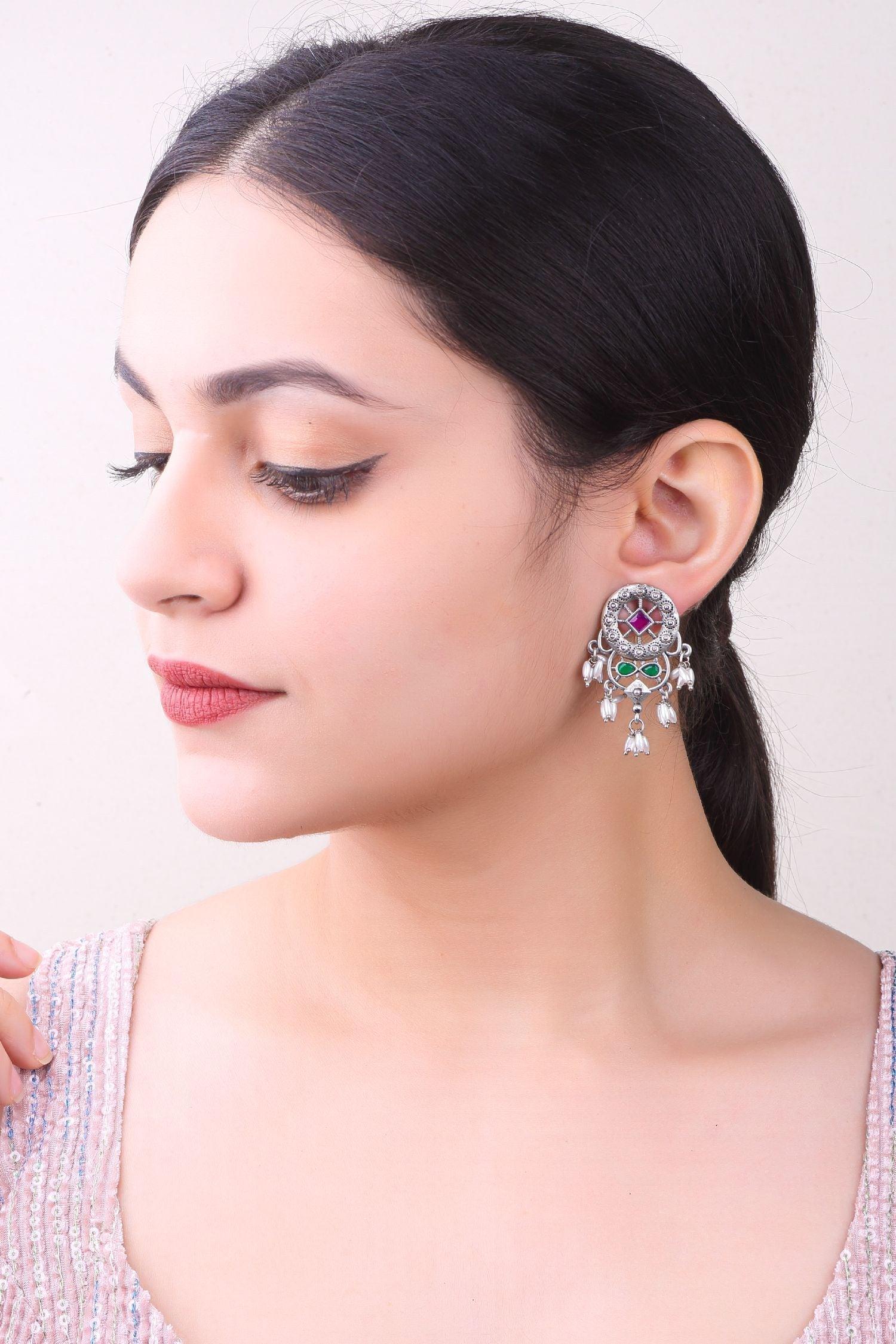 Silver Plated oxidised Earrings Jhumka - Griiham