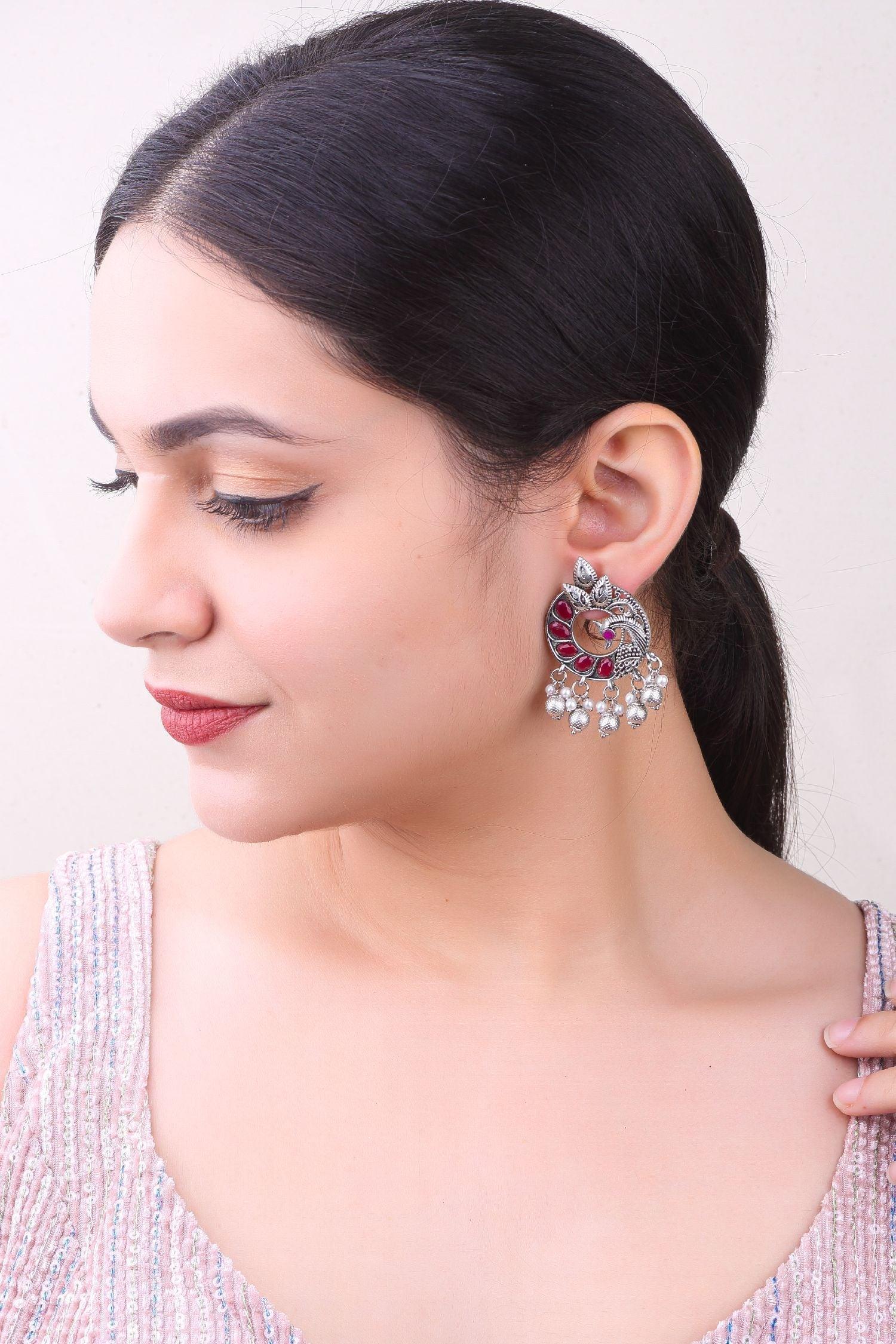 Silver Plated oxidised Earrings Jhumka - Griiham