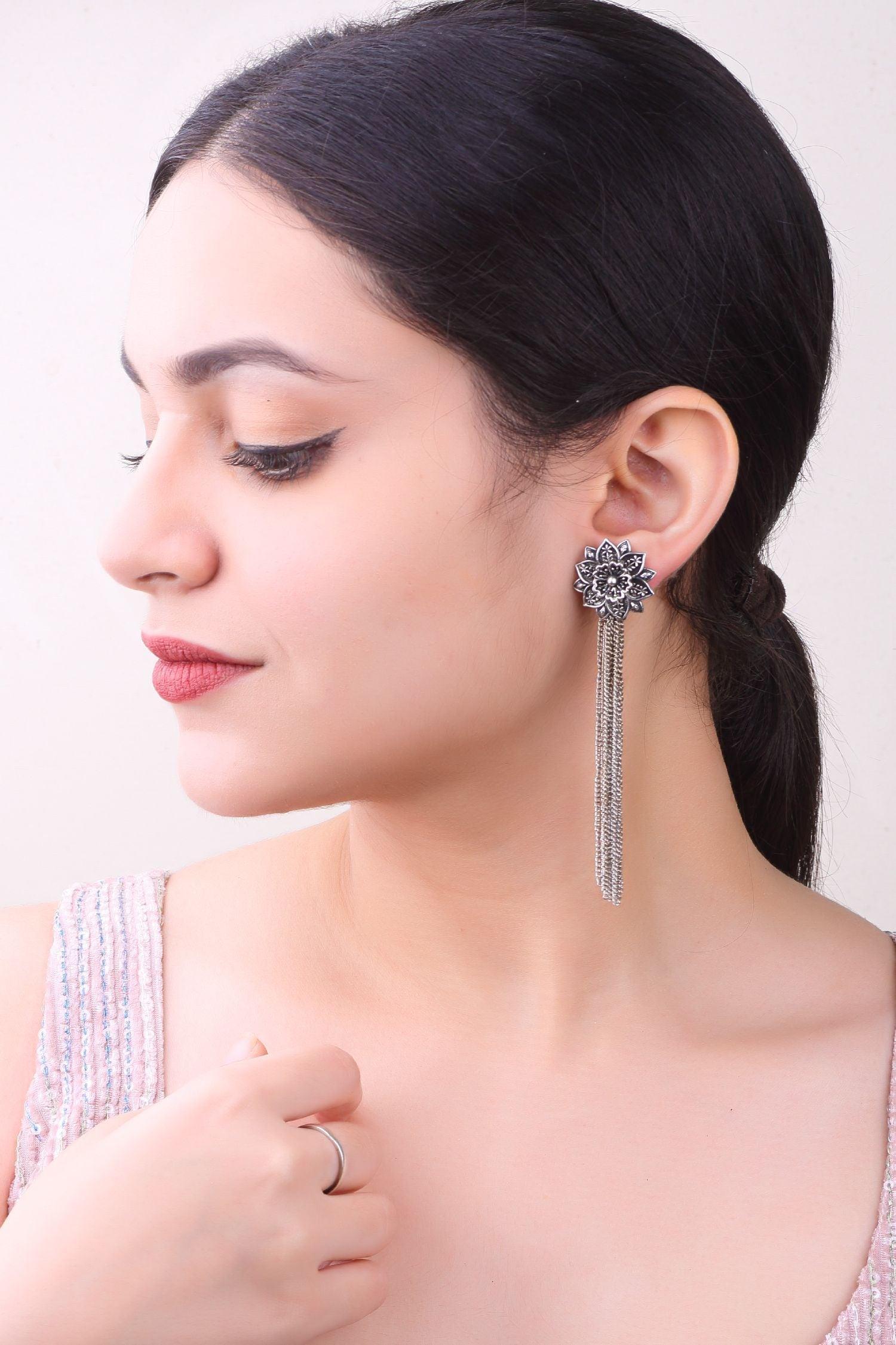 Silver Plated oxidised Earrings Jhumka - Griiham