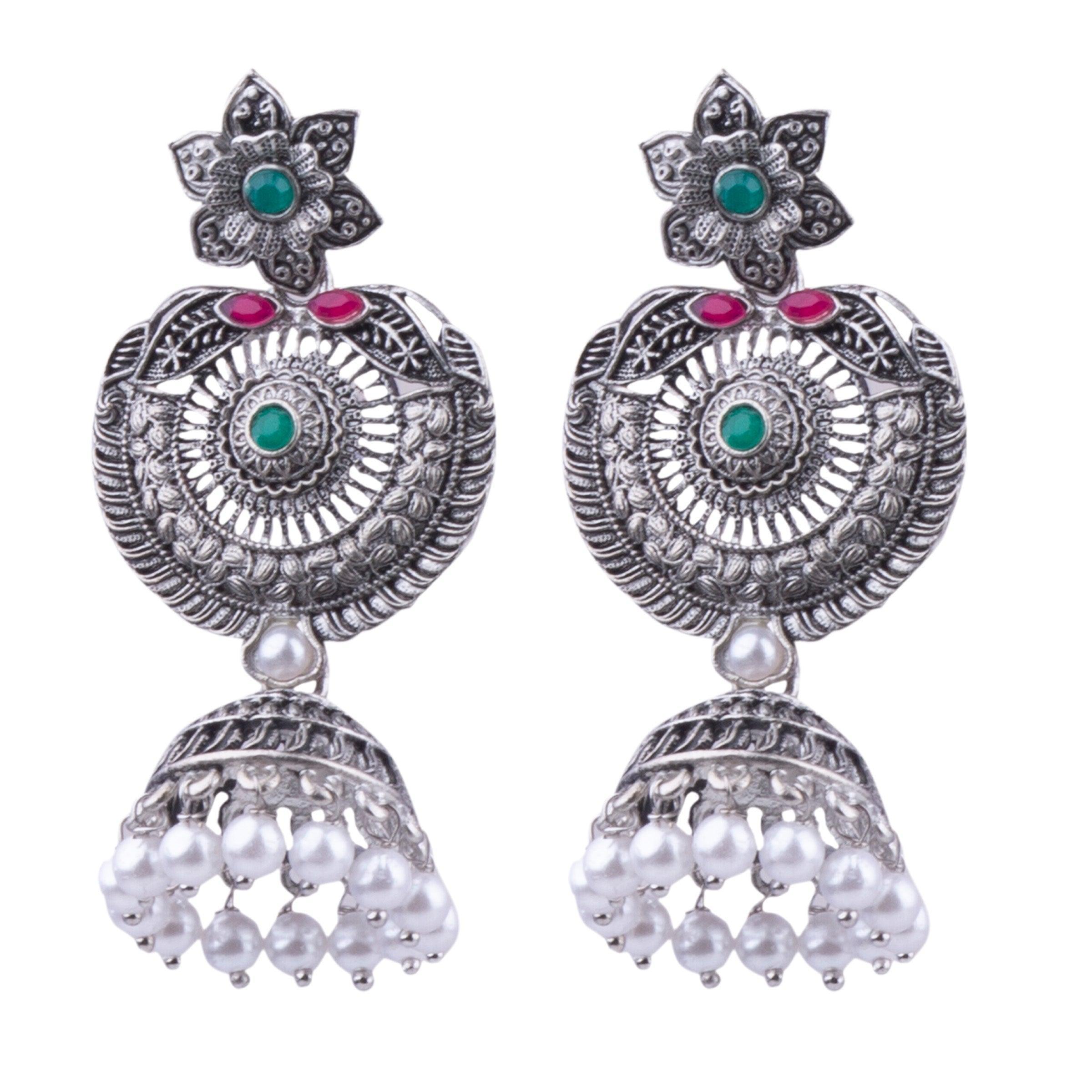 Silver Plated oxidised Earrings Jhumka - Griiham