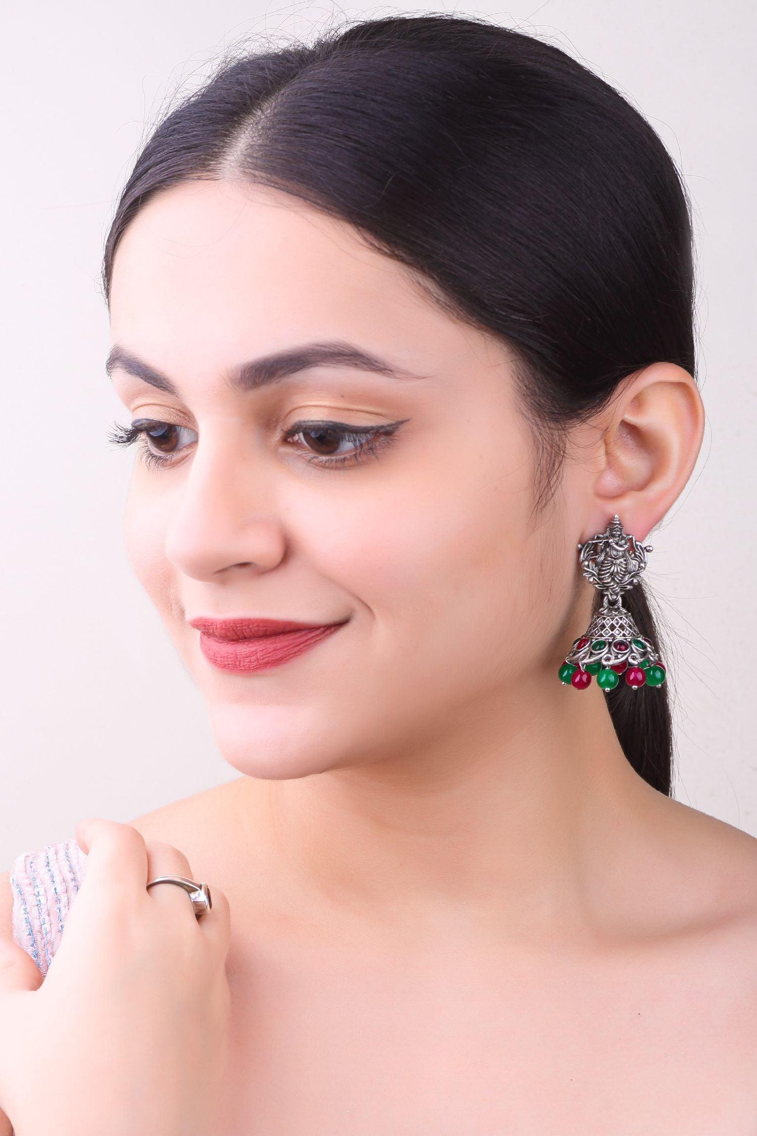 Silver Plated oxidised Earrings Jhumka - Griiham