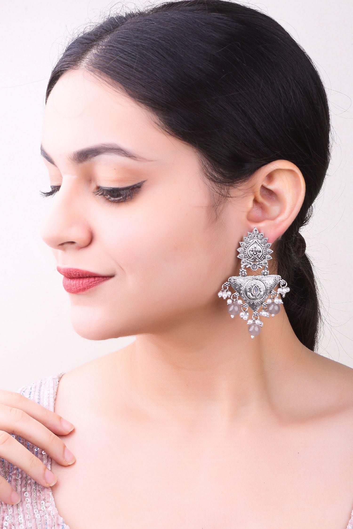 Silver Plated oxidised Earrings Jhumka - Griiham