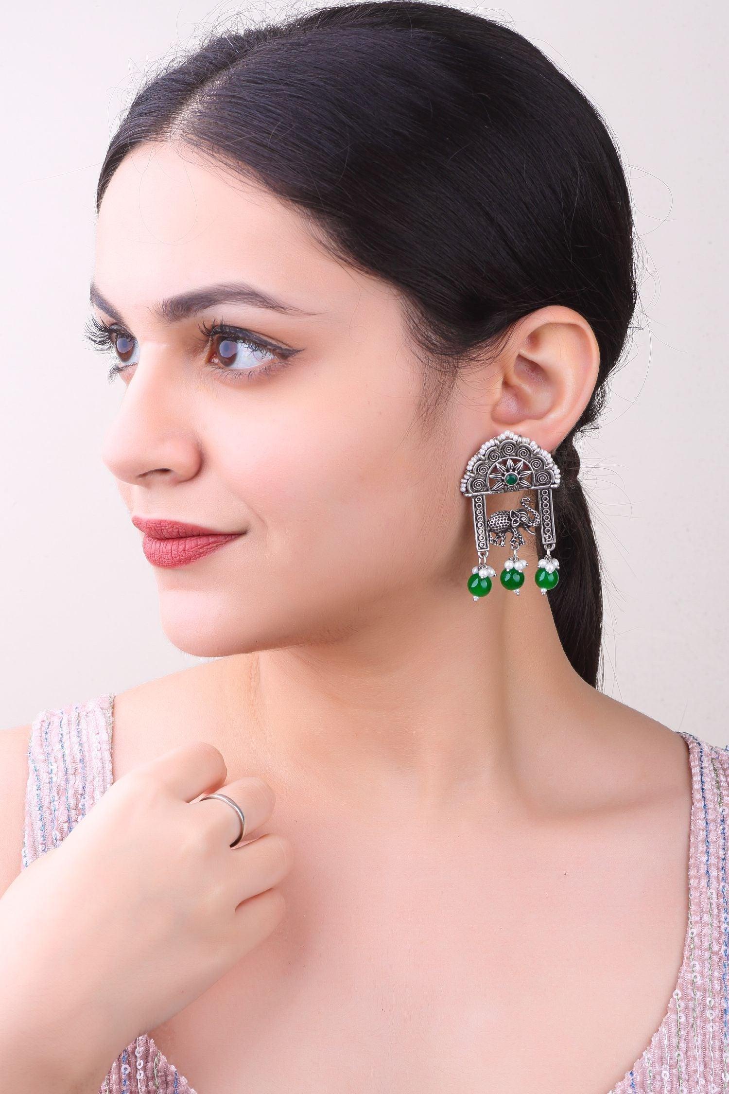 Silver Plated oxidised Earrings Jhumka - Griiham