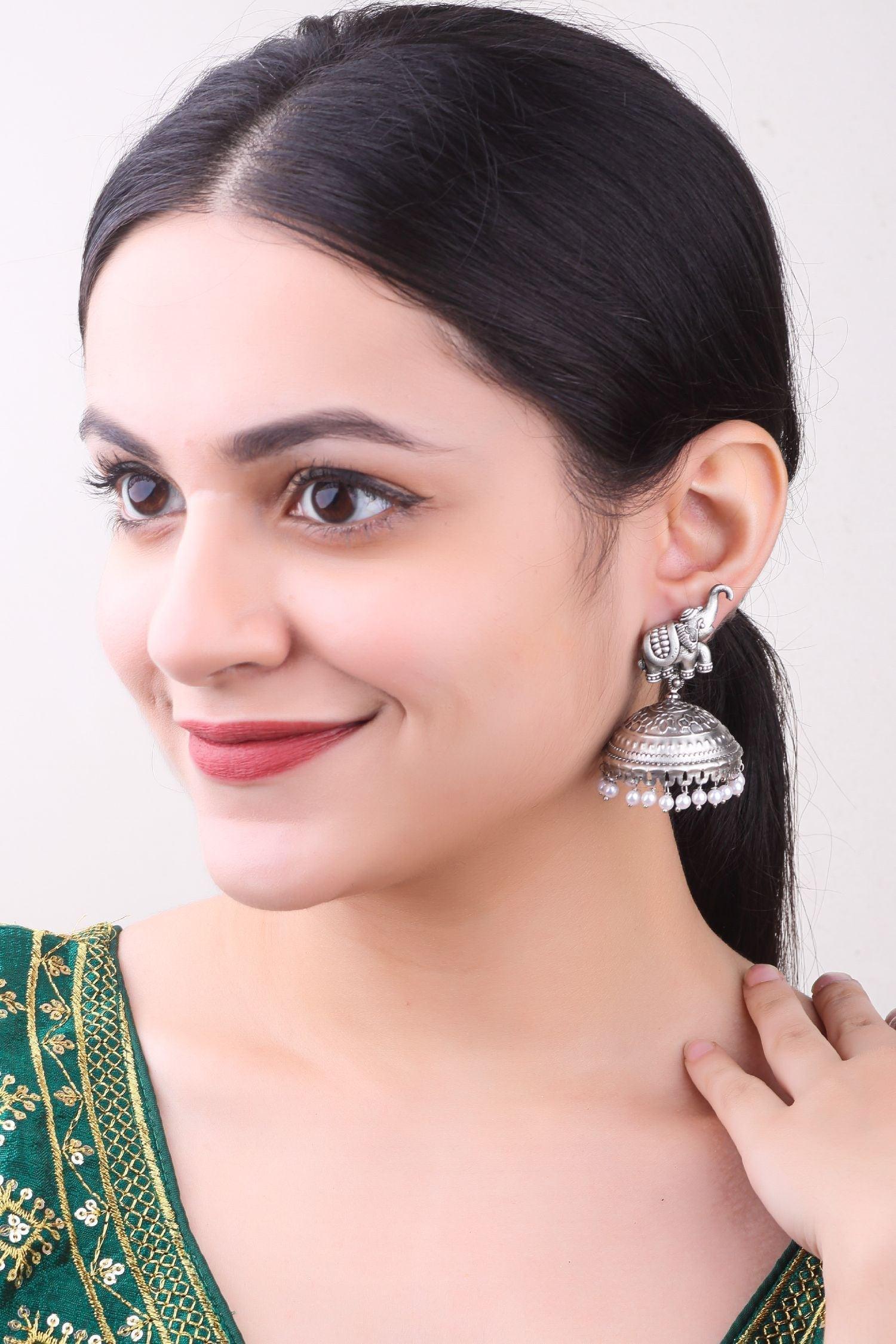 Silver Plated oxidised Earrings Jhumka - Griiham