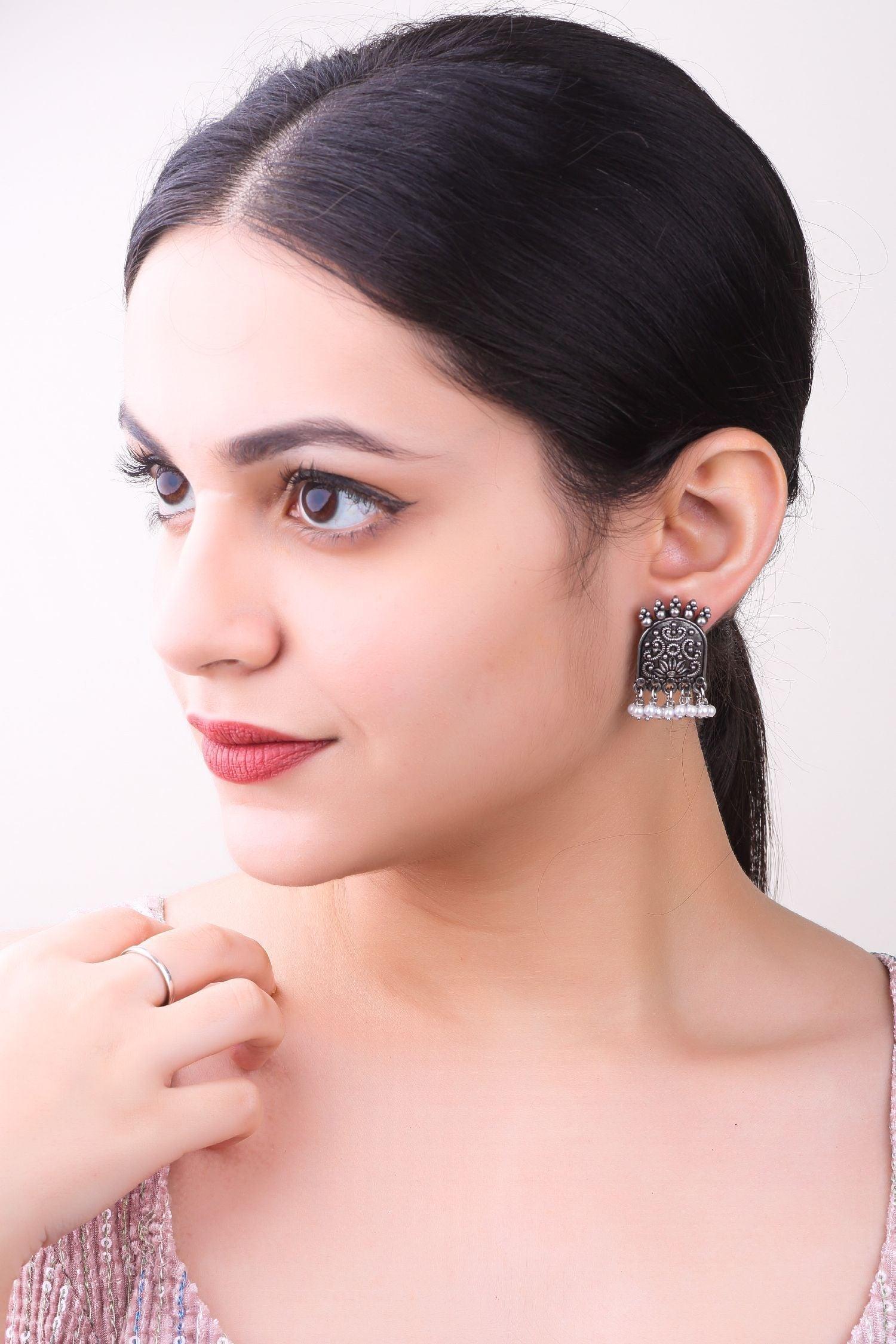 Silver Plated oxidised Earrings Jhumka - Griiham