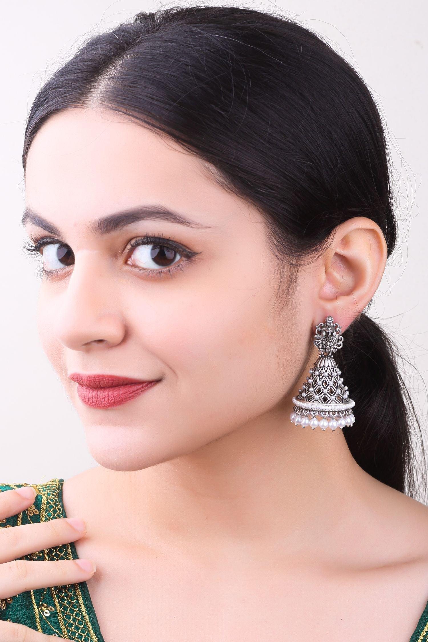 Silver Plated oxidised Earrings Jhumka - Griiham