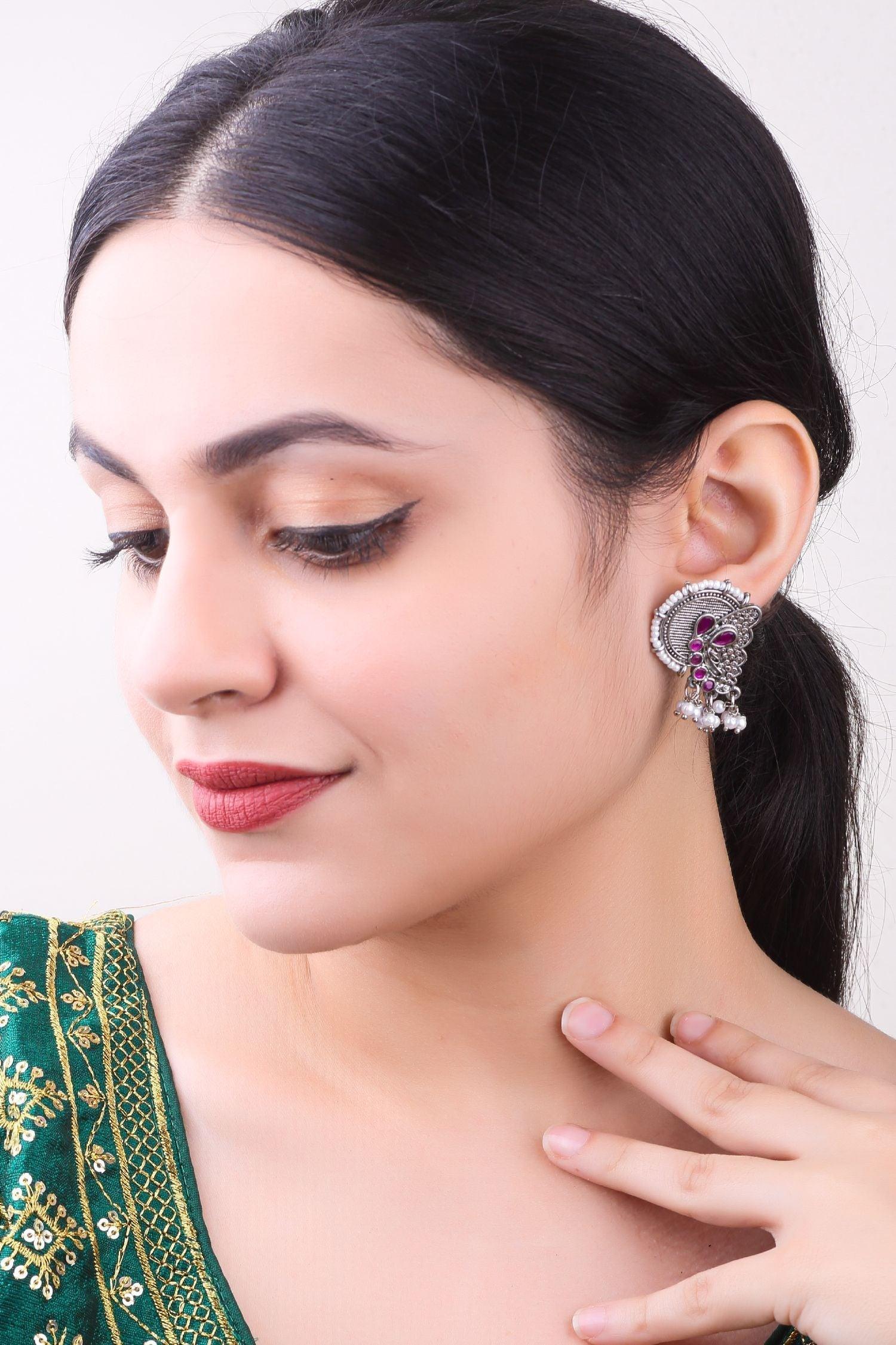 Silver Plated oxidised Earrings Jhumka - Griiham