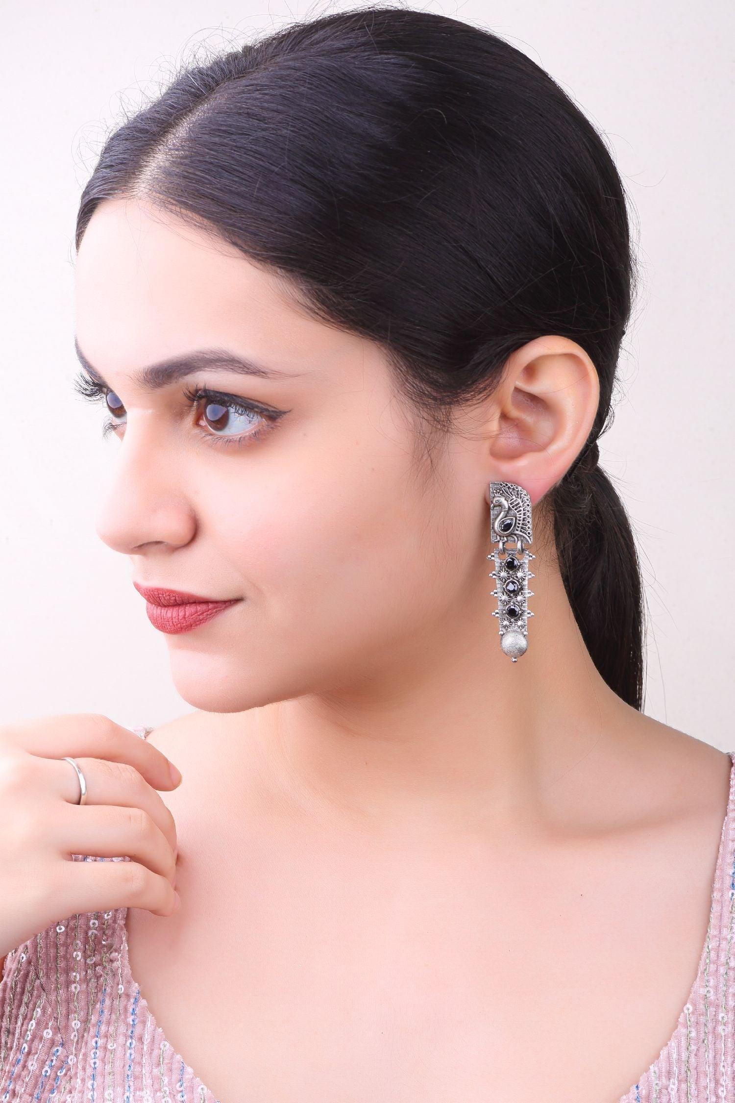 Silver Plated oxidised Earrings Jhumka - Griiham