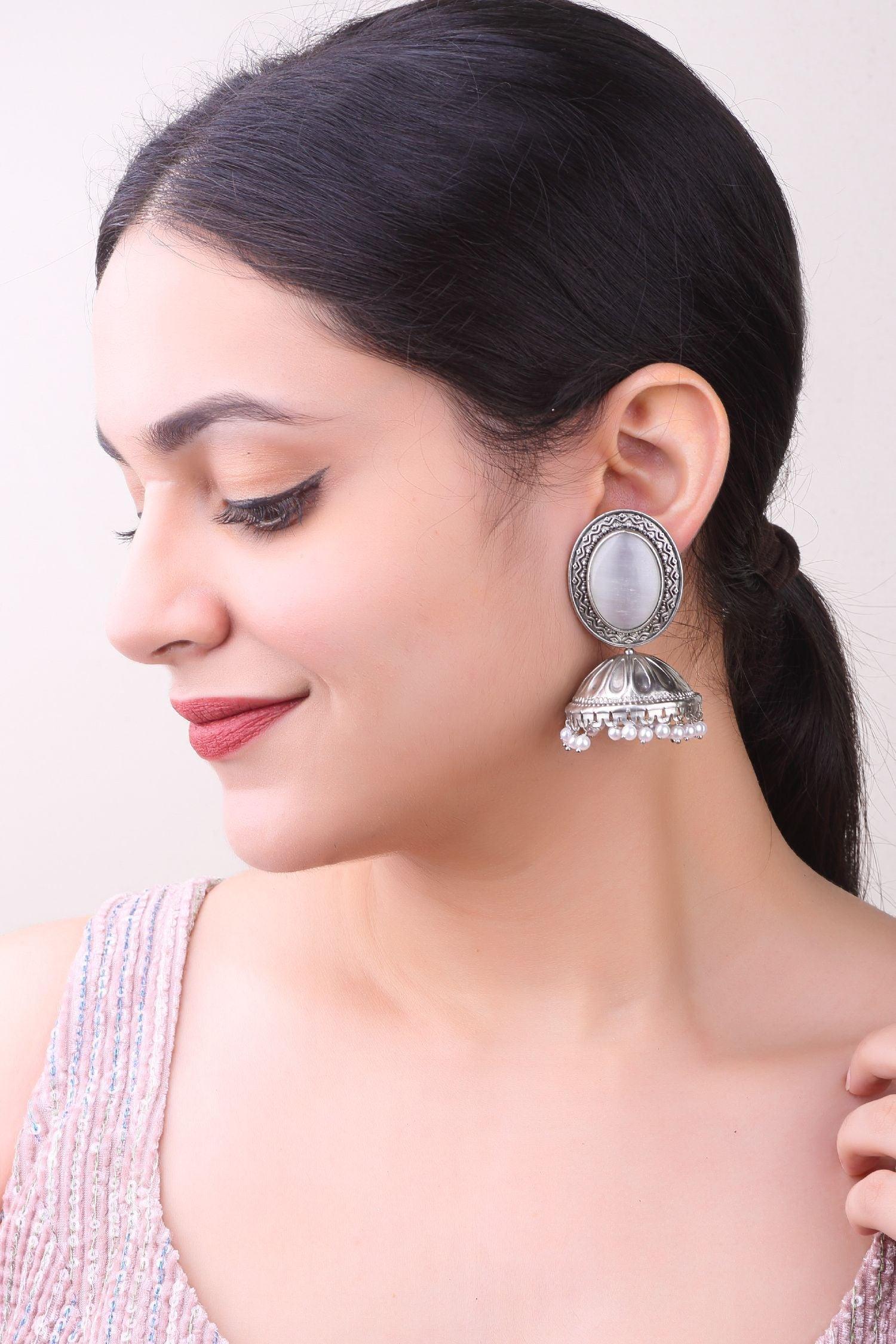 Silver Plated oxidised Earrings Jhumka - Griiham