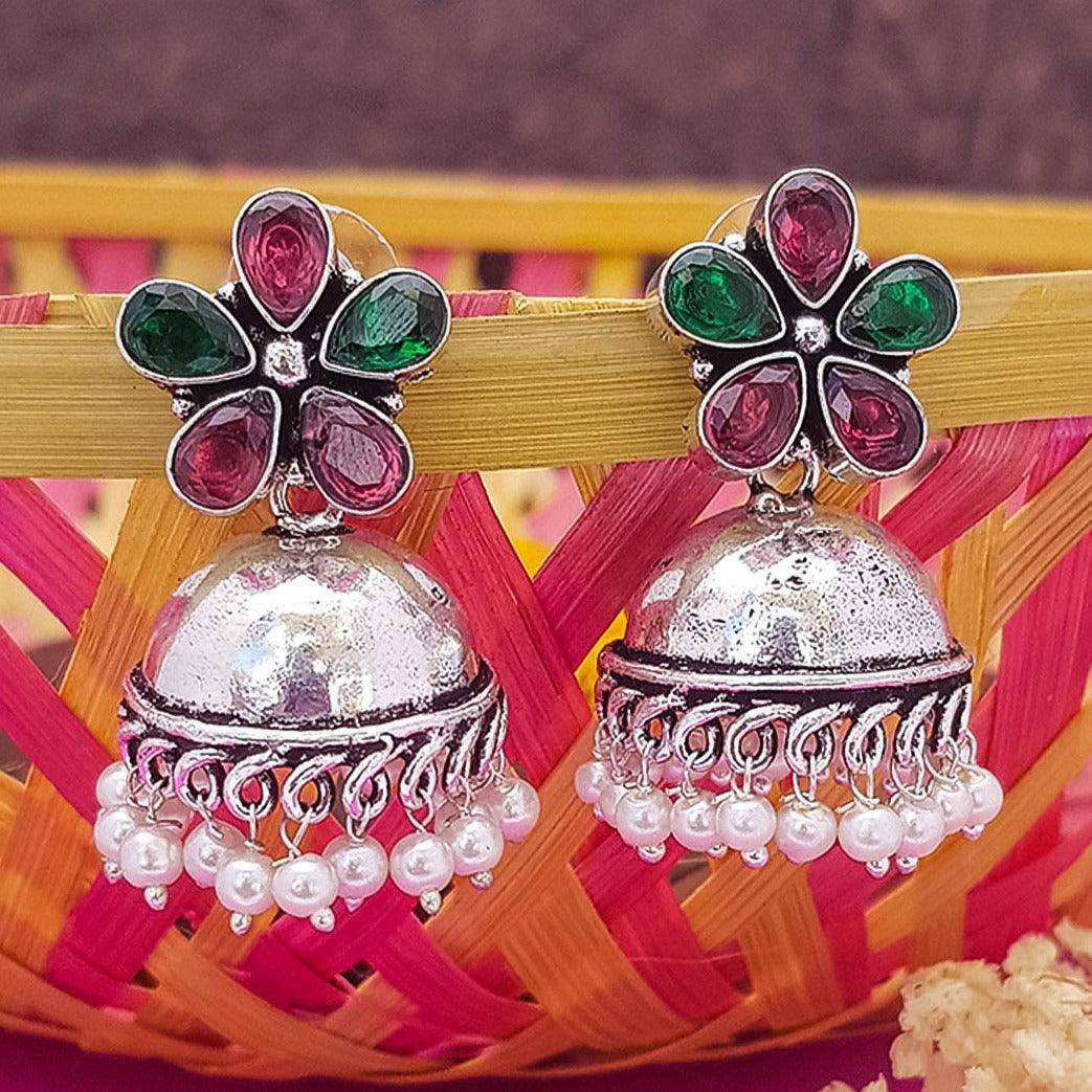 Silver Plated oxidised Earrings Jhumka - Griiham