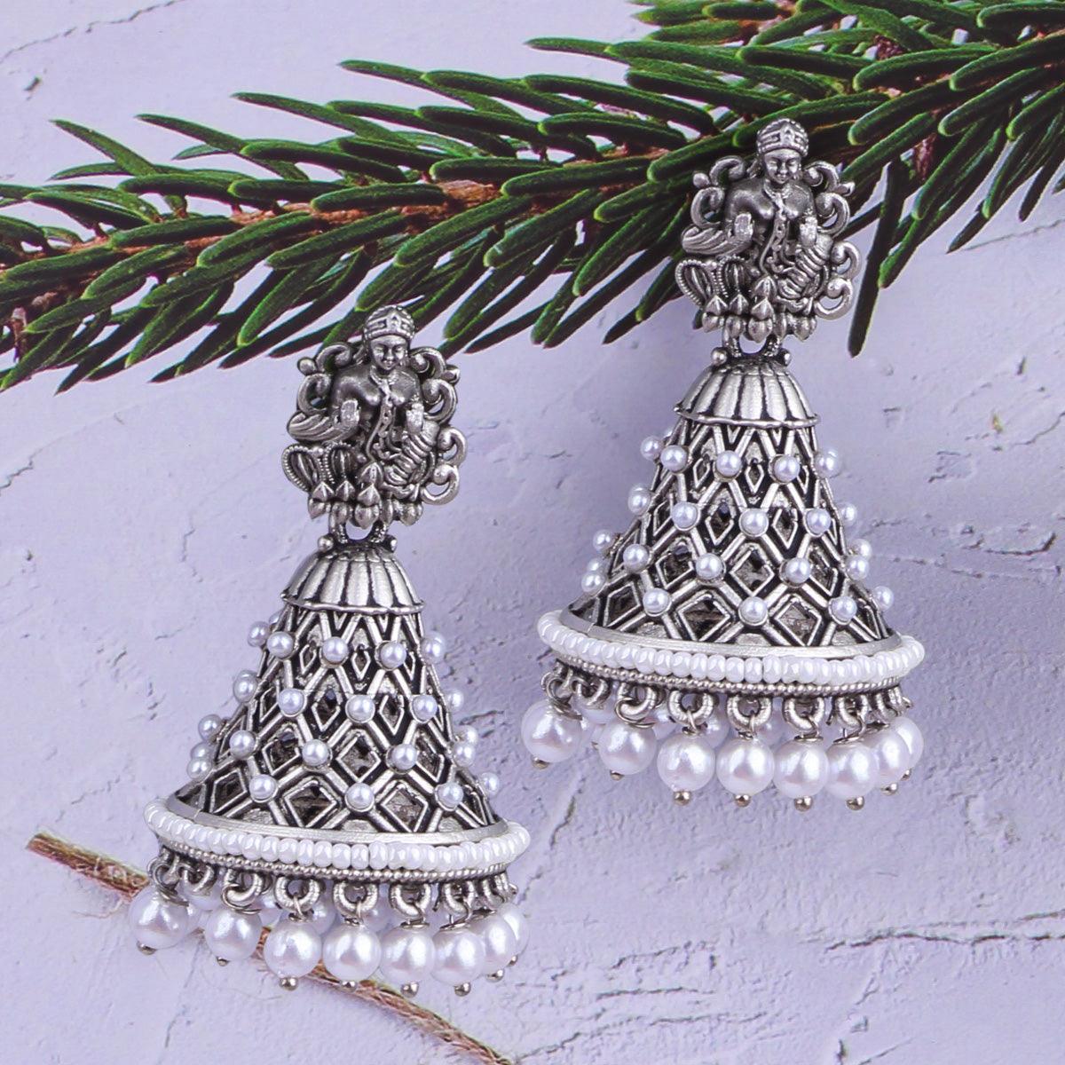 Silver Plated oxidised Earrings Jhumka